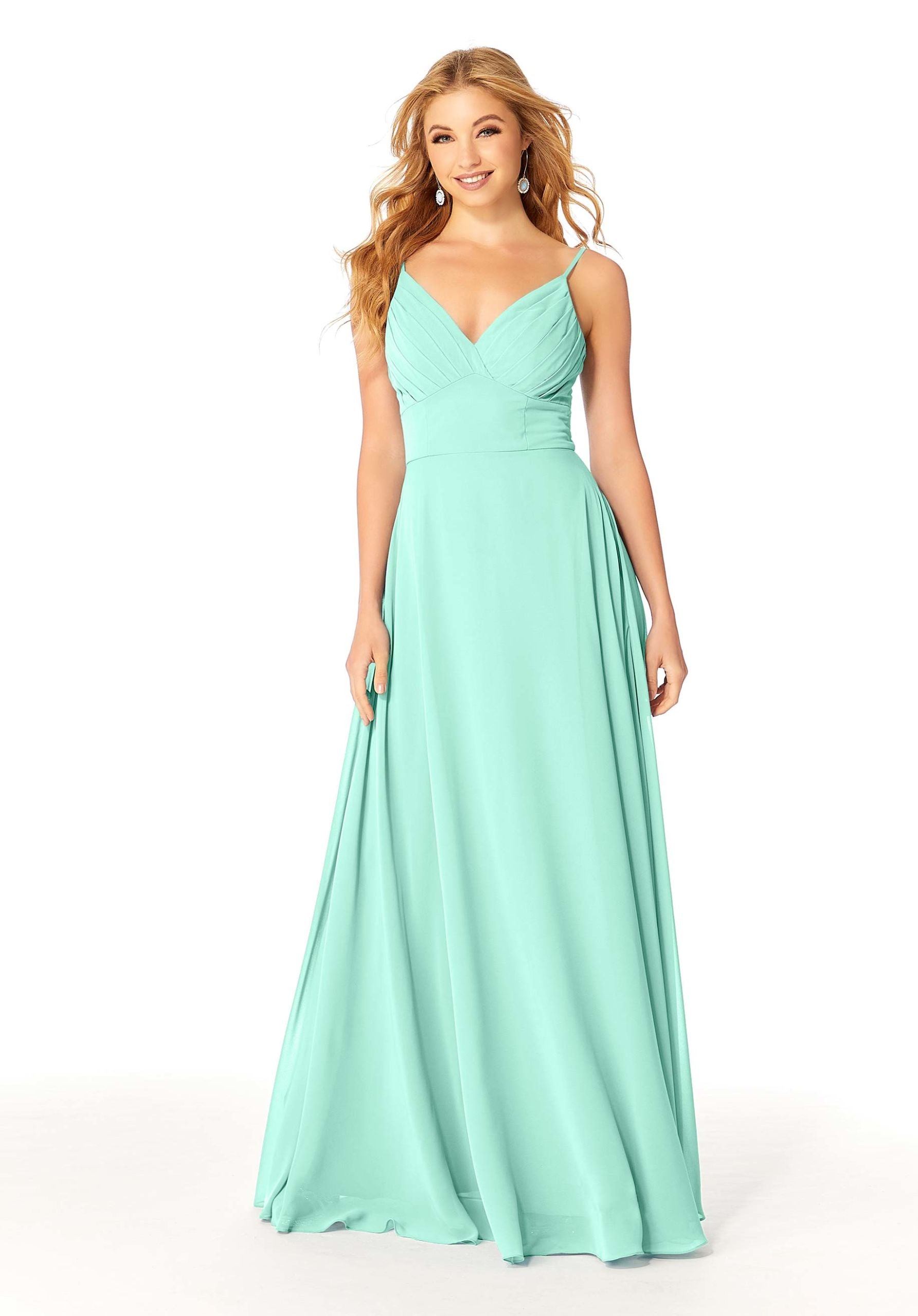 Formal Dresses Long Evening Formal Pleated A Line Dress MGNY Madeline Gardner New York 21807 Mint