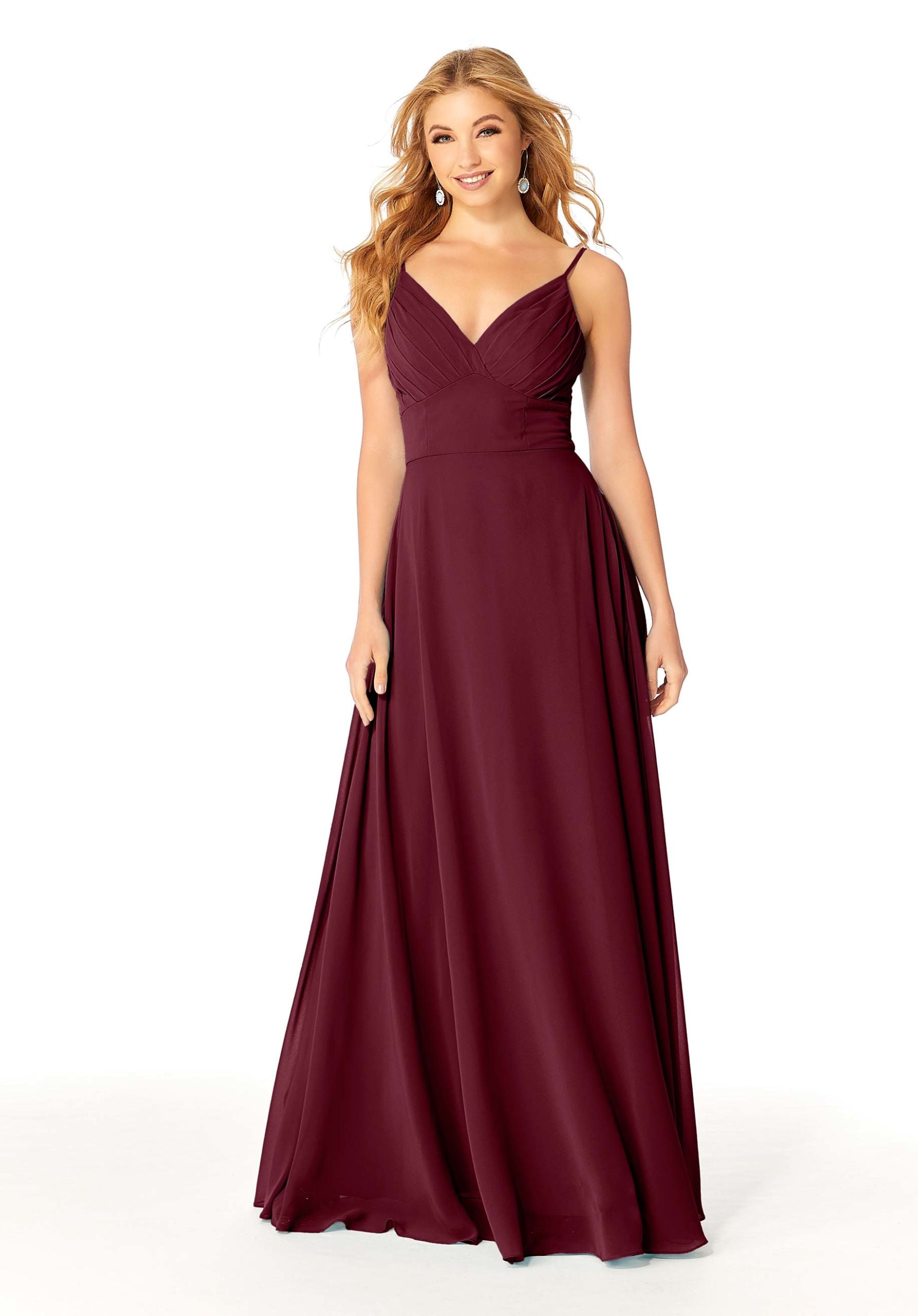 Formal Dresses Evening Formal A Line Pleated Long Dress MGNY Madeline Gardner New York 21807 Bordeaux