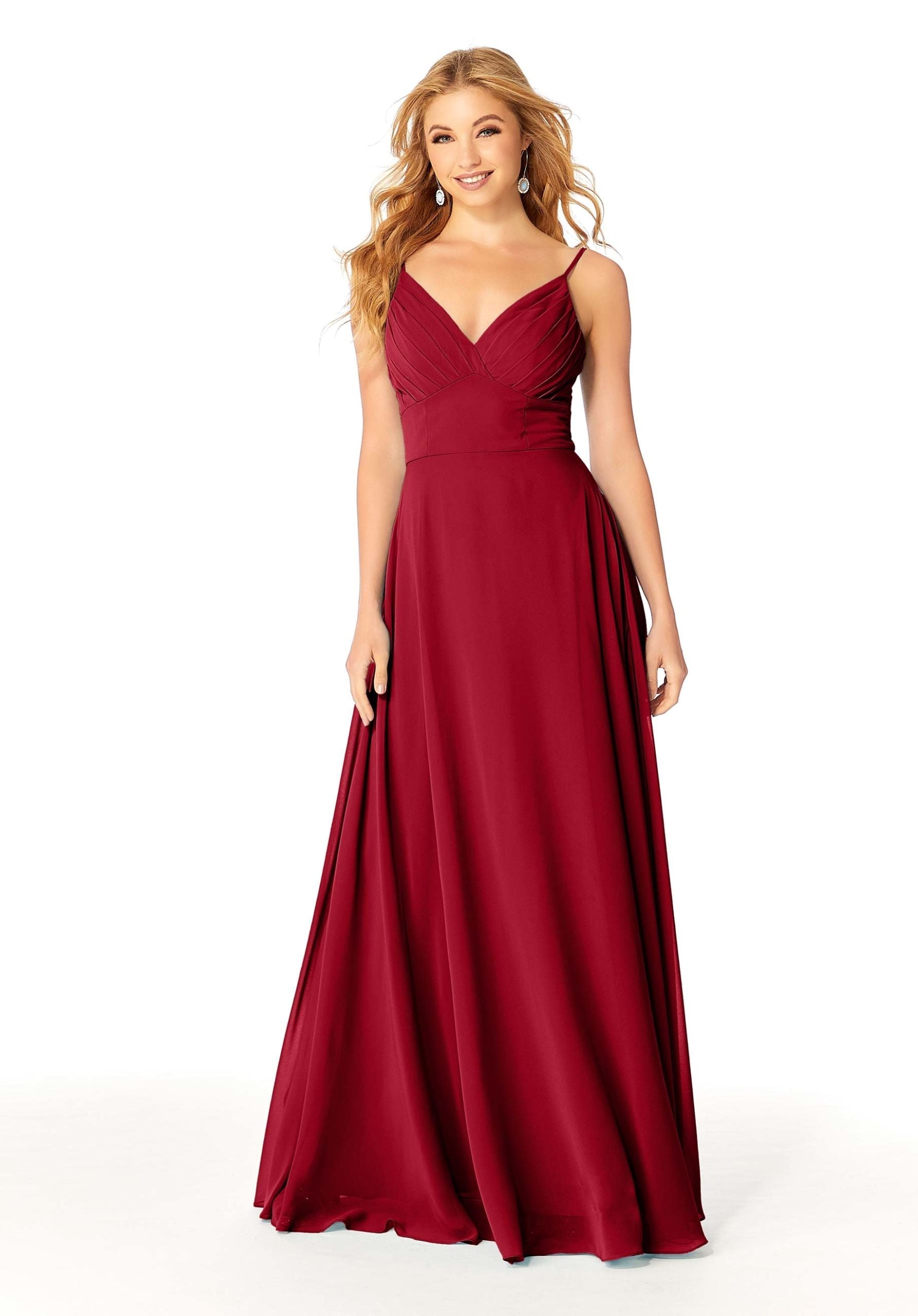 Formal Dresses Pleated Long Evening Formal A Line Dress MGNY Madeline Gardner New York 21807 Claret