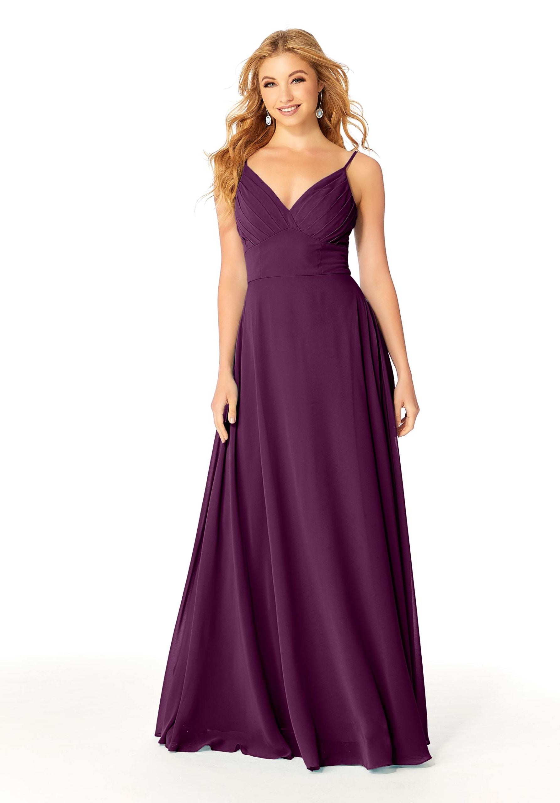 Formal Dresses Formal A Line Pleated Long Evening Dress MGNY Madeline Gardner New York 21807 Eggplant