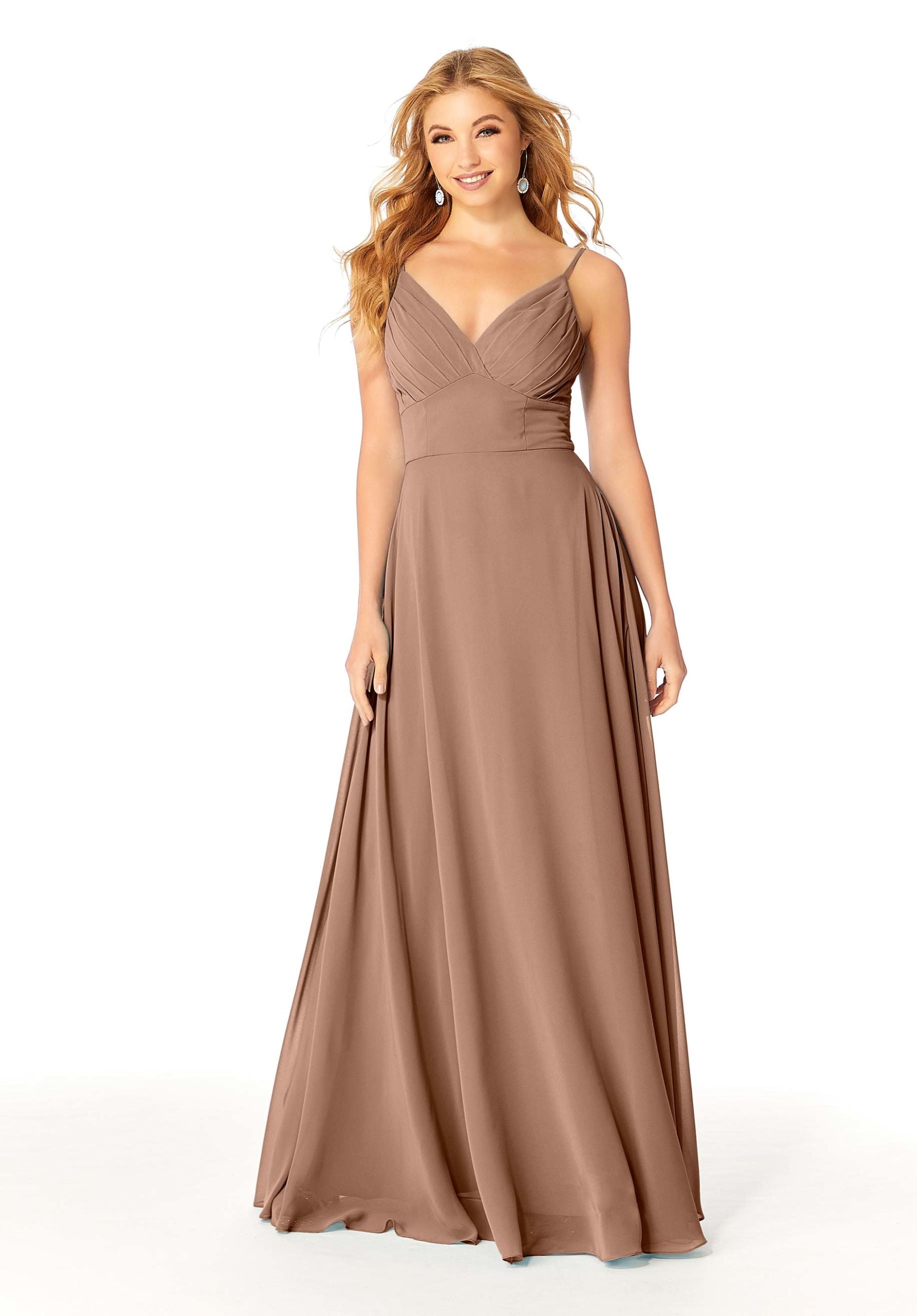 Formal Dresses Formal A Line Pleated Long Evening Dress MGNY Madeline Gardner New York 21807 Fawn