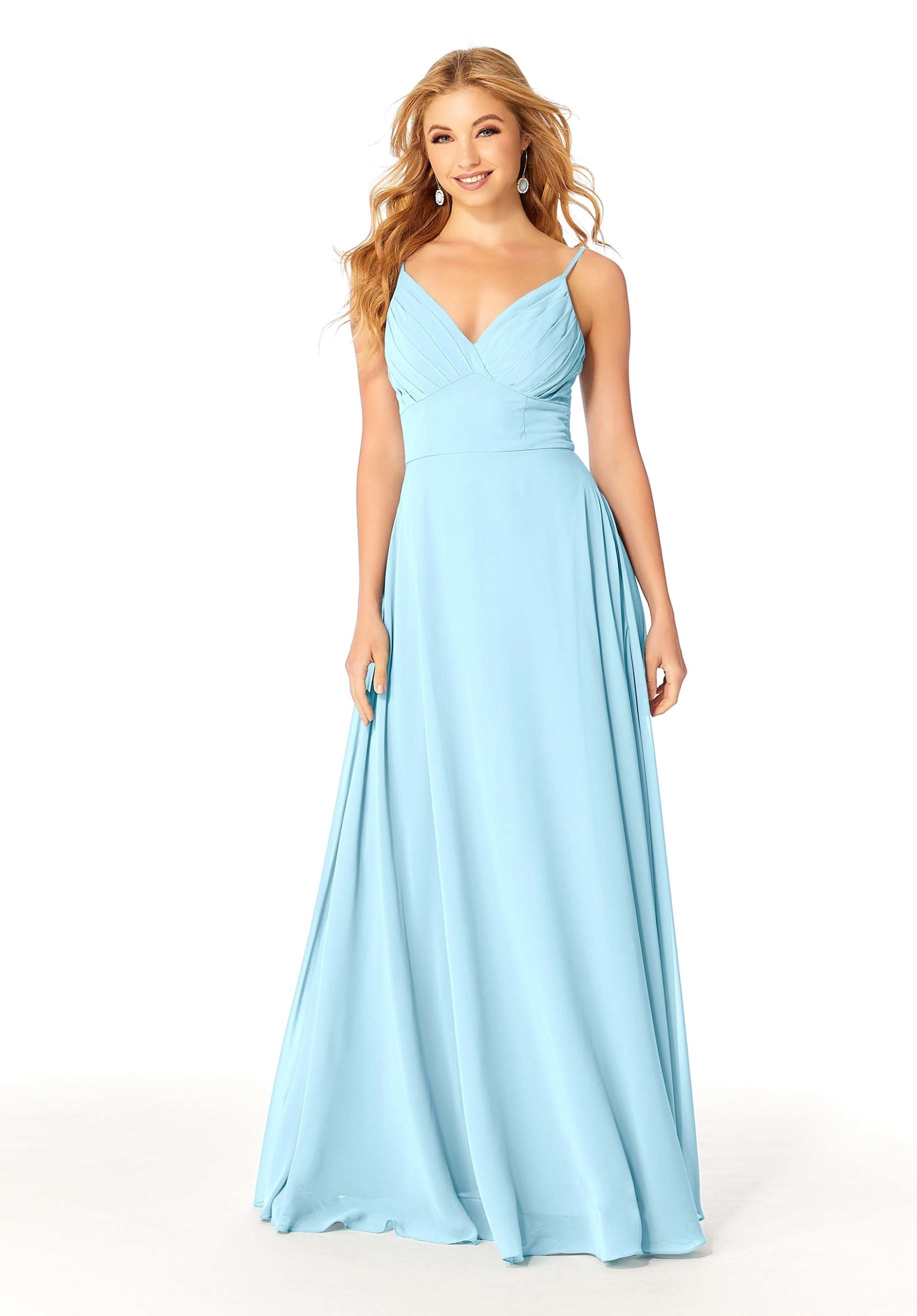 Formal Dresses Evening Pleated A Line Long Formal Dress MGNY Madeline Gardner New York 21807 Sky