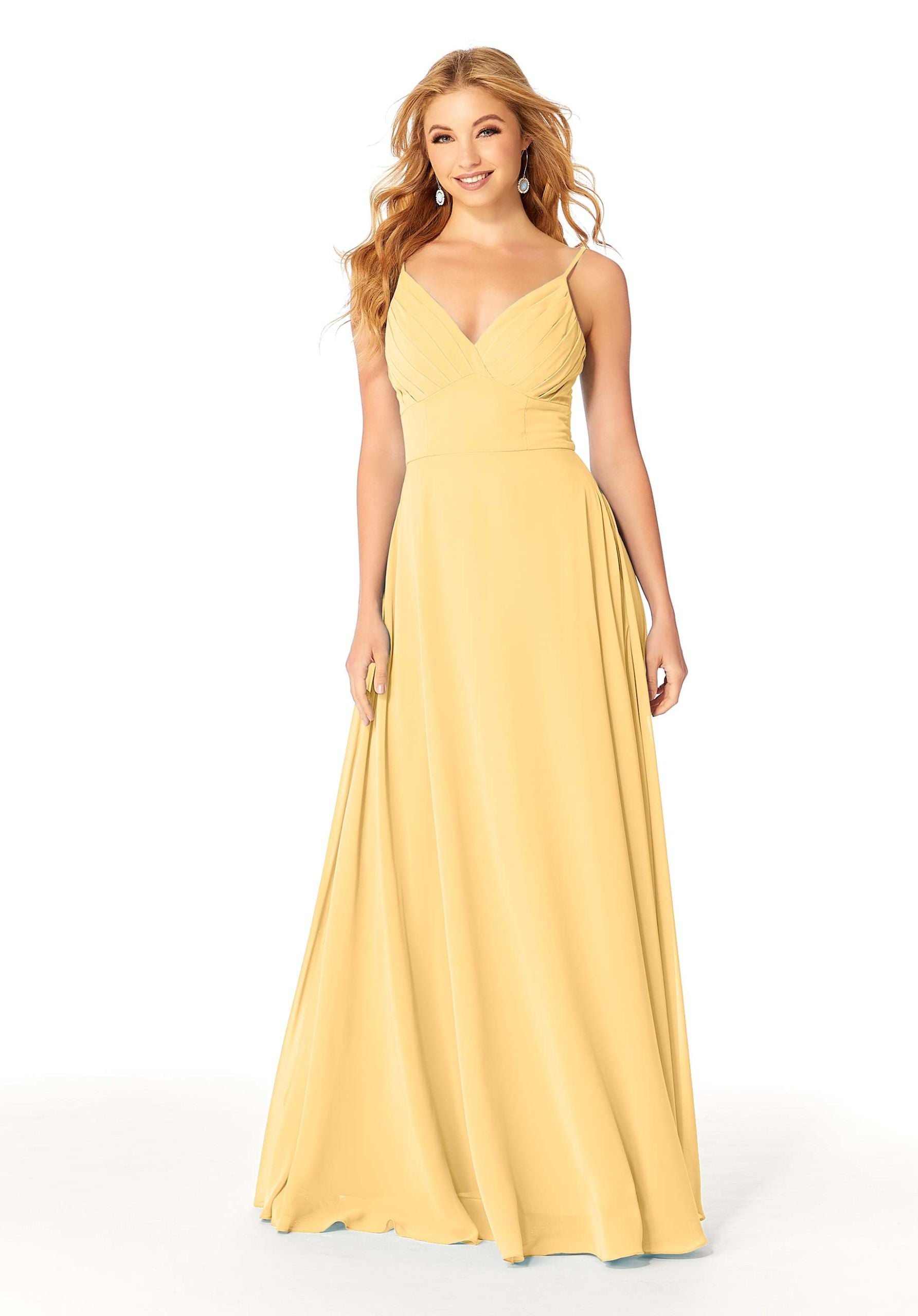 Formal Dresses Evening Formal A Line Pleated Long Dress MGNY Madeline Gardner New York 21807 Buttercup