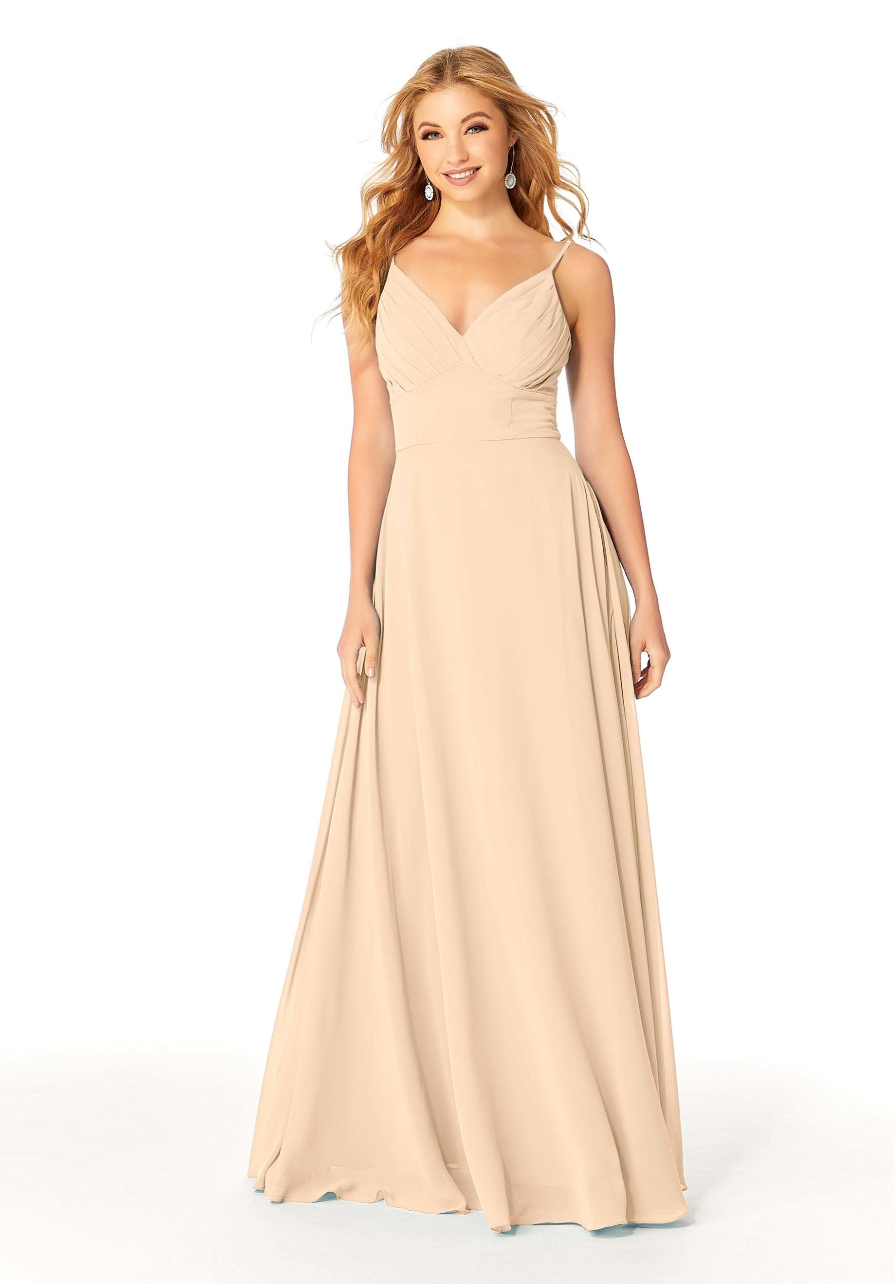 Formal Dresses Evening Formal A Line Pleated Long Dress MGNY Madeline Gardner New York 21807 Champagne