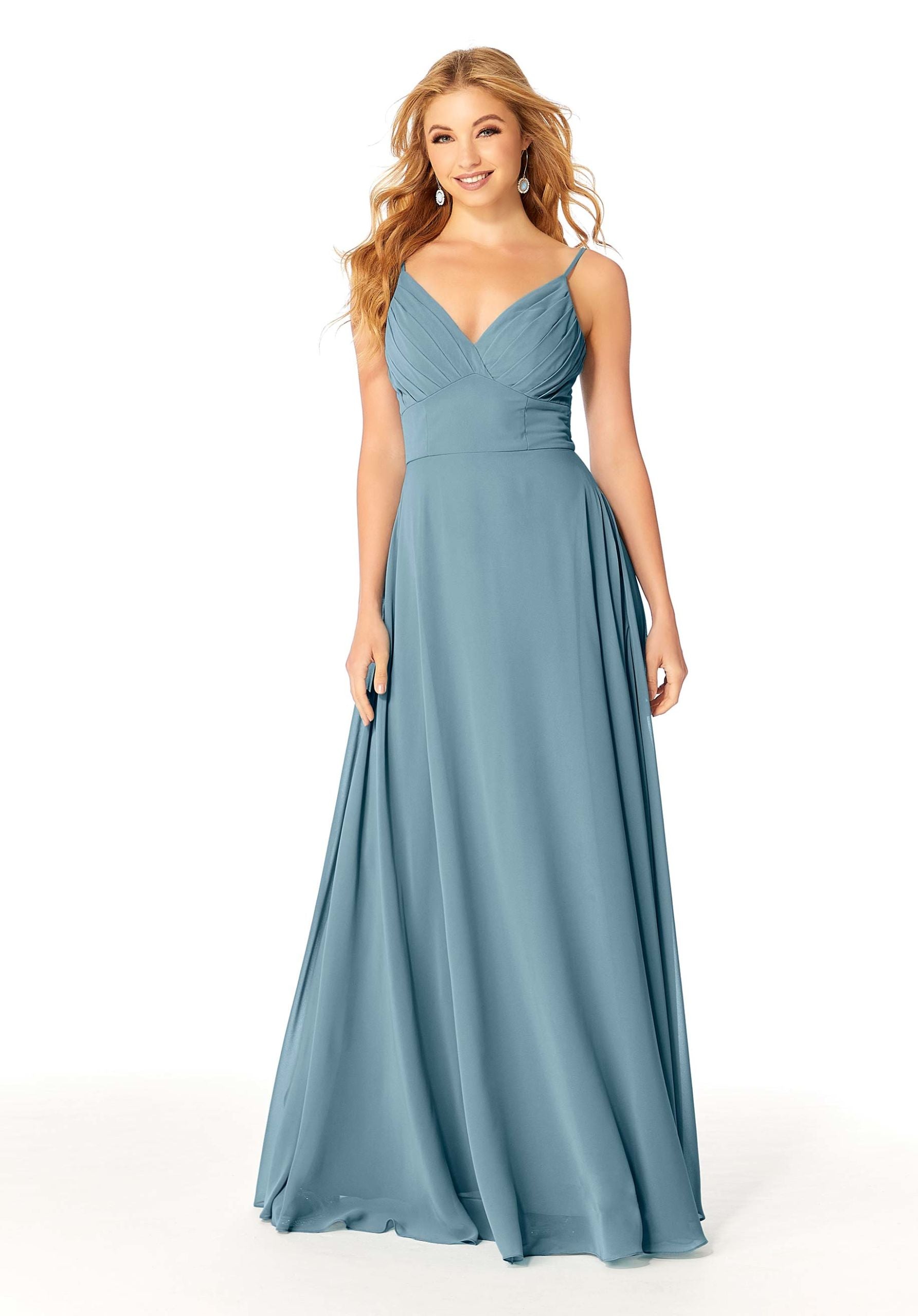 Formal Dresses Evening Pleated A Line Long Formal Dress MGNY Madeline Gardner New York 21807 Slate