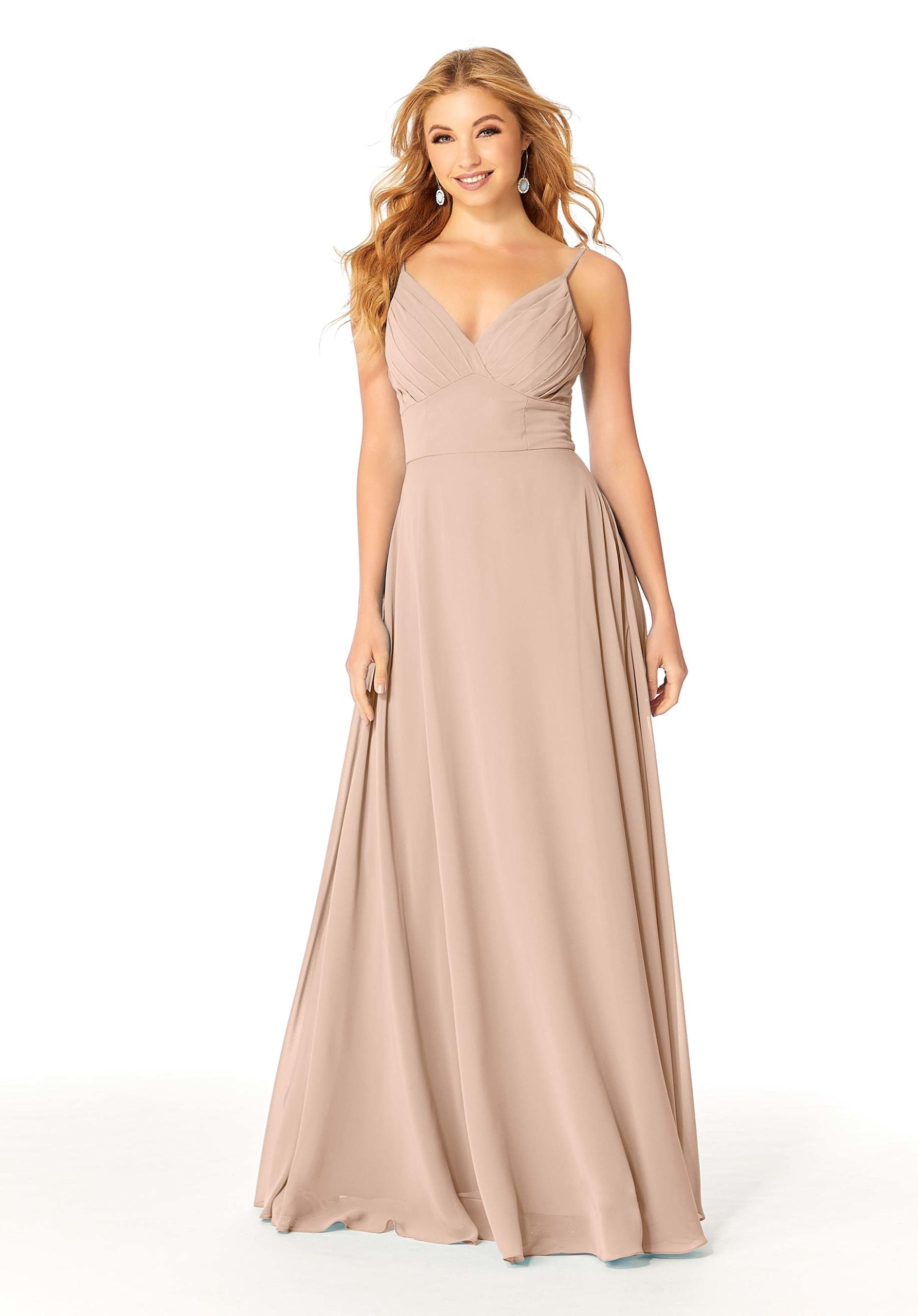 Formal Dresses Long Evening Formal Pleated A Line Dress MGNY Madeline Gardner New York 21807 Latte