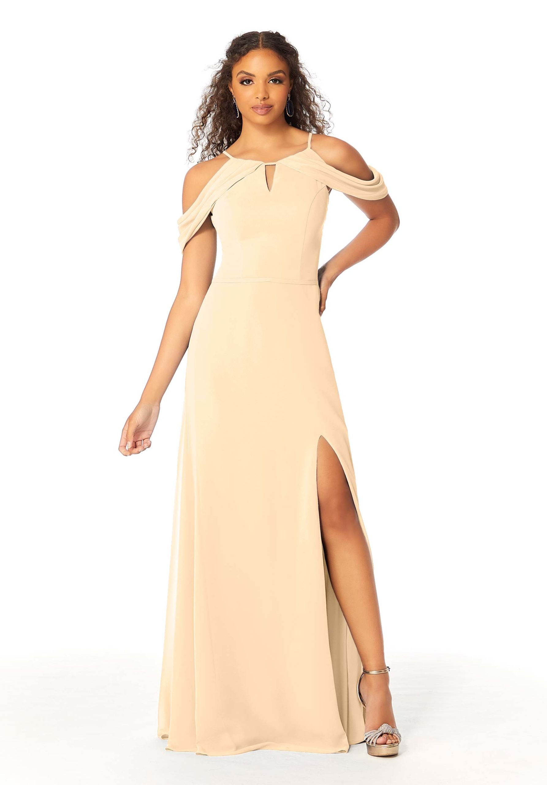Formal Dresses Evening Formal Slit Fitted Long Dress MGNY Madeline Gardner New York 21809 Buttercream