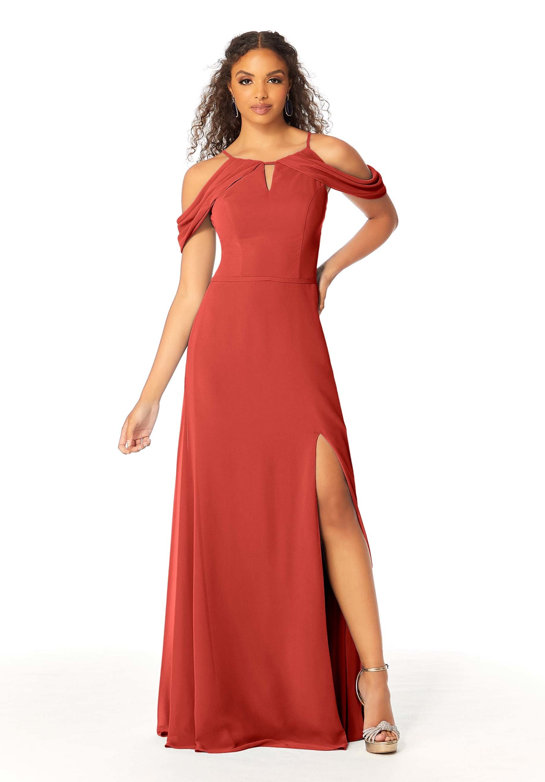 Formal Dresses Fitted Long Evening Formal Slit Dress MGNY Madeline Gardner New York 21809 Cinnamon