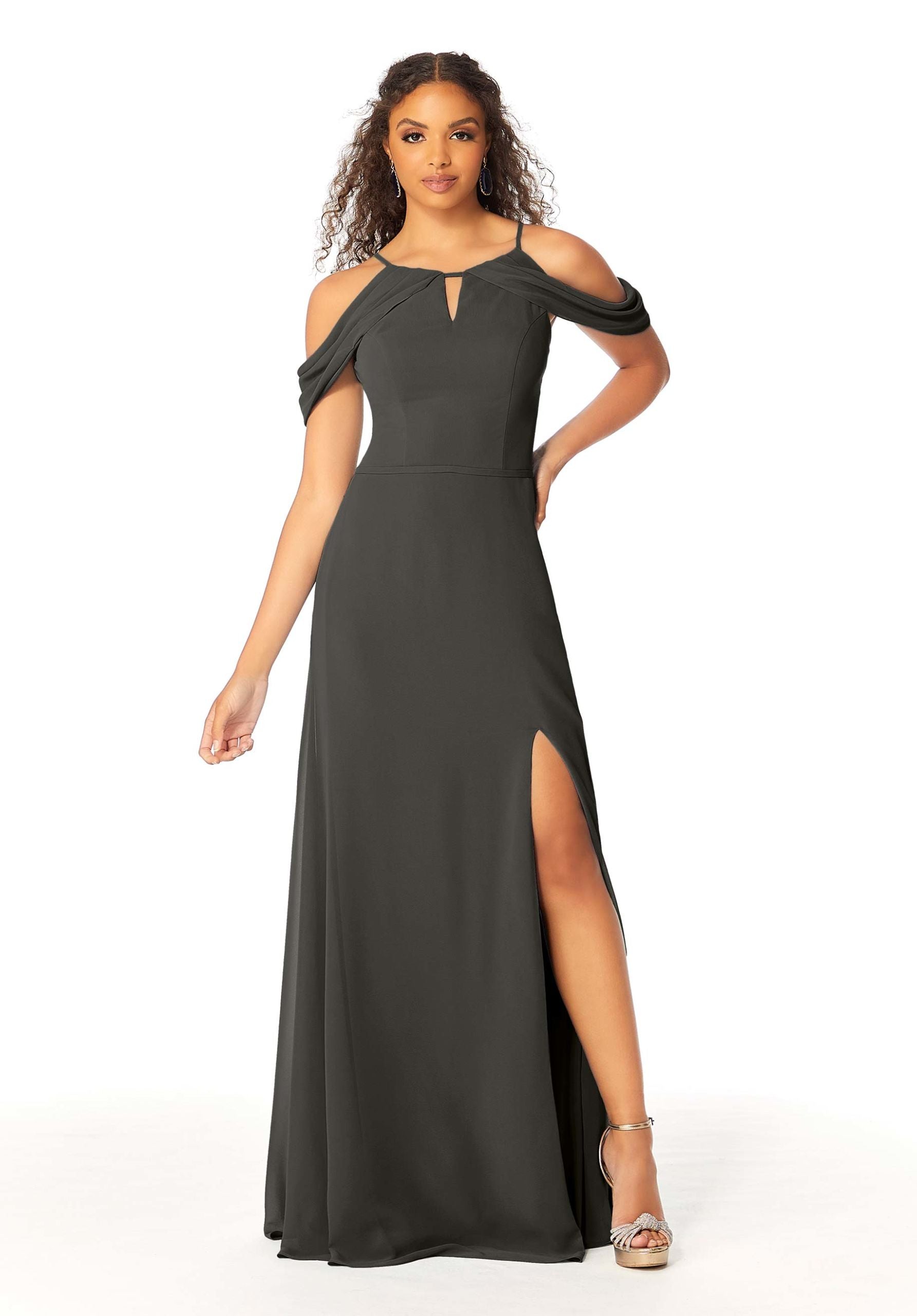 Formal Dresses Evening Formal Slit Fitted Long Dress MGNY Madeline Gardner New York 21809 Charcoal