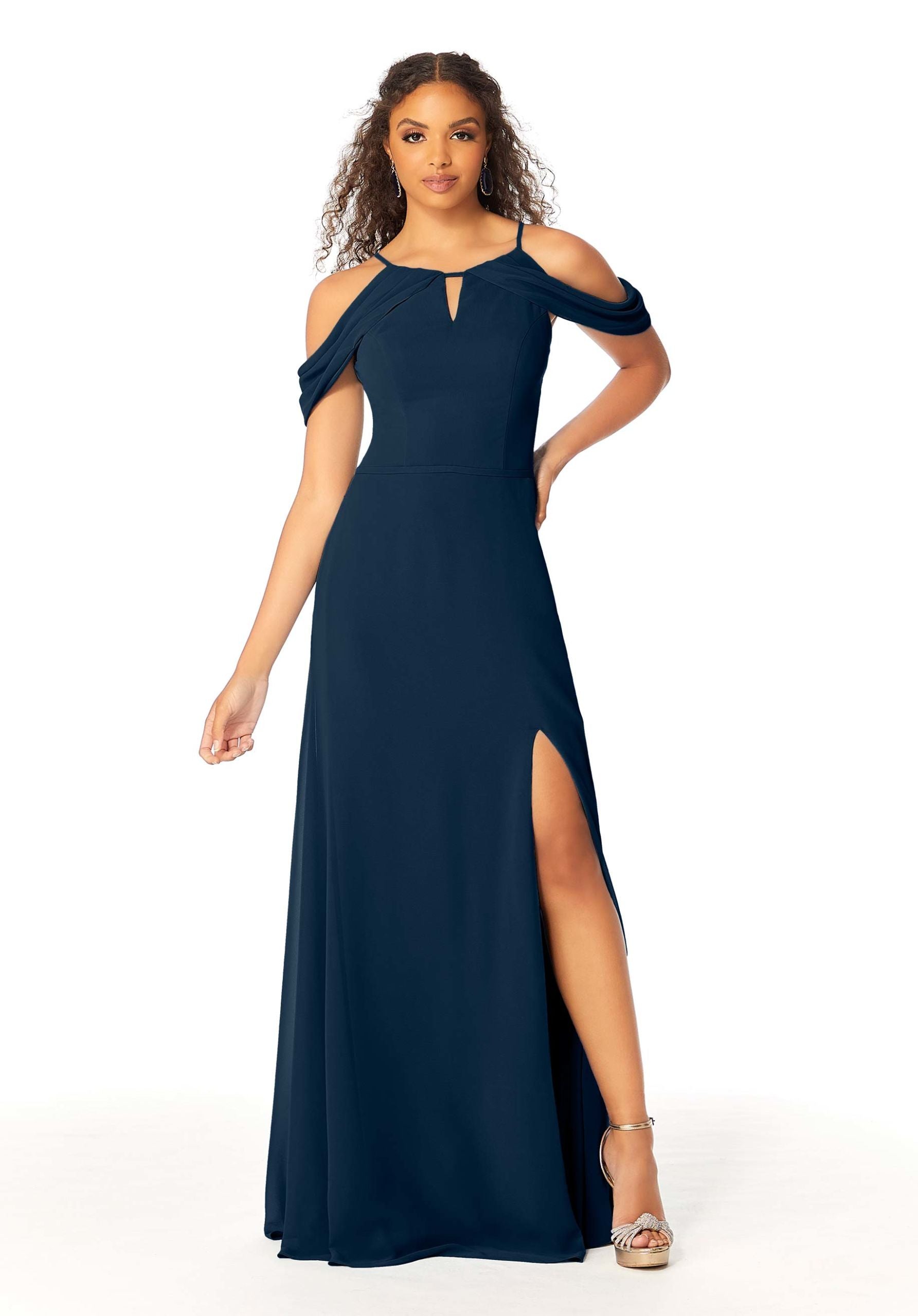 Formal Dresses Formal Slit Long Fitted Evening Dress MGNY Madeline Gardner New York 21809 Navy