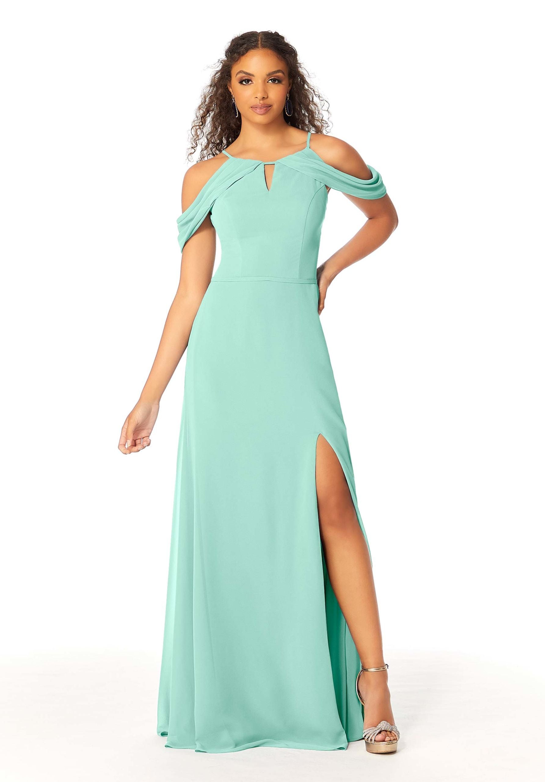 Formal Dresses Long Evening Formal Fitted Slit Dress MGNY Madeline Gardner New York 21809 Mint
