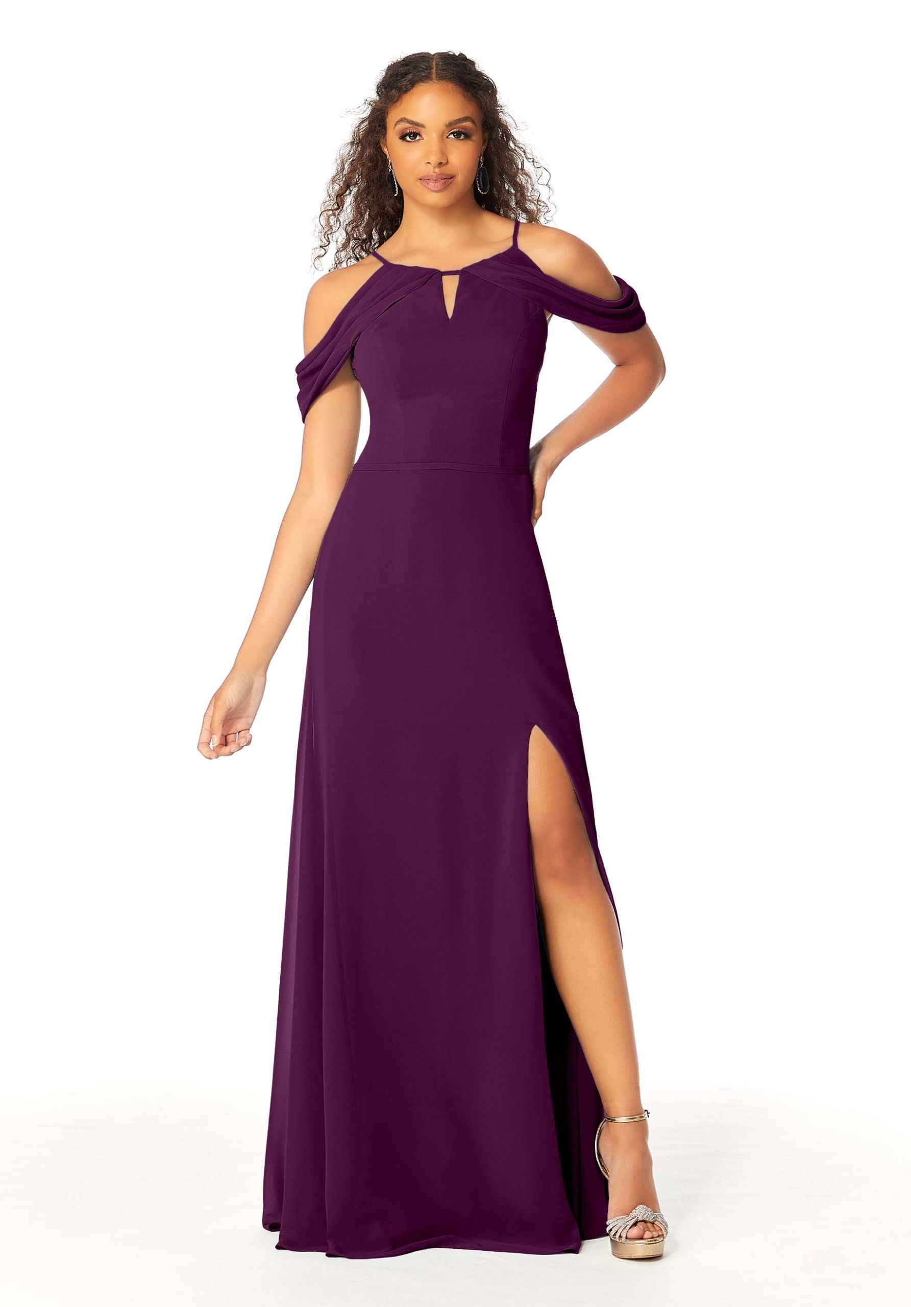 Formal Dresses Slit Formal Evening Long Fitted Dress MGNY Madeline Gardner New York 21809 Eggplant