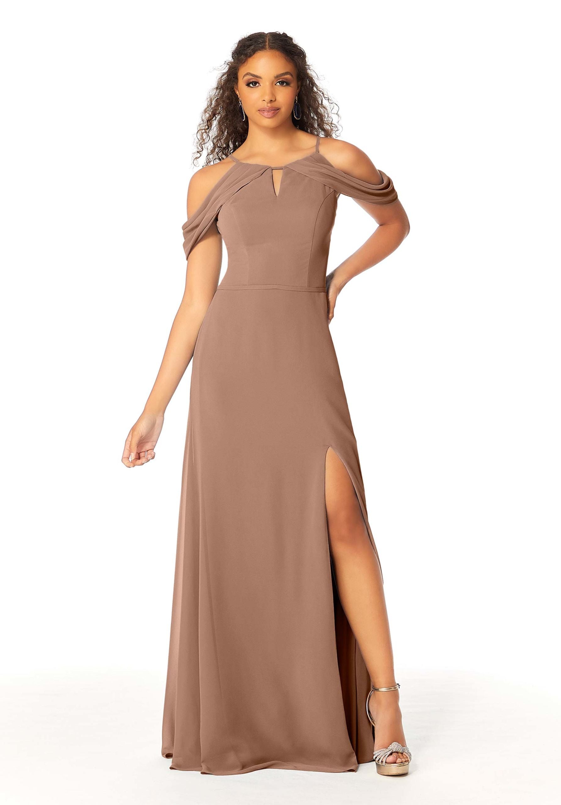 Formal Dresses Slit Formal Evening Long Fitted Dress MGNY Madeline Gardner New York 21809 Fawn