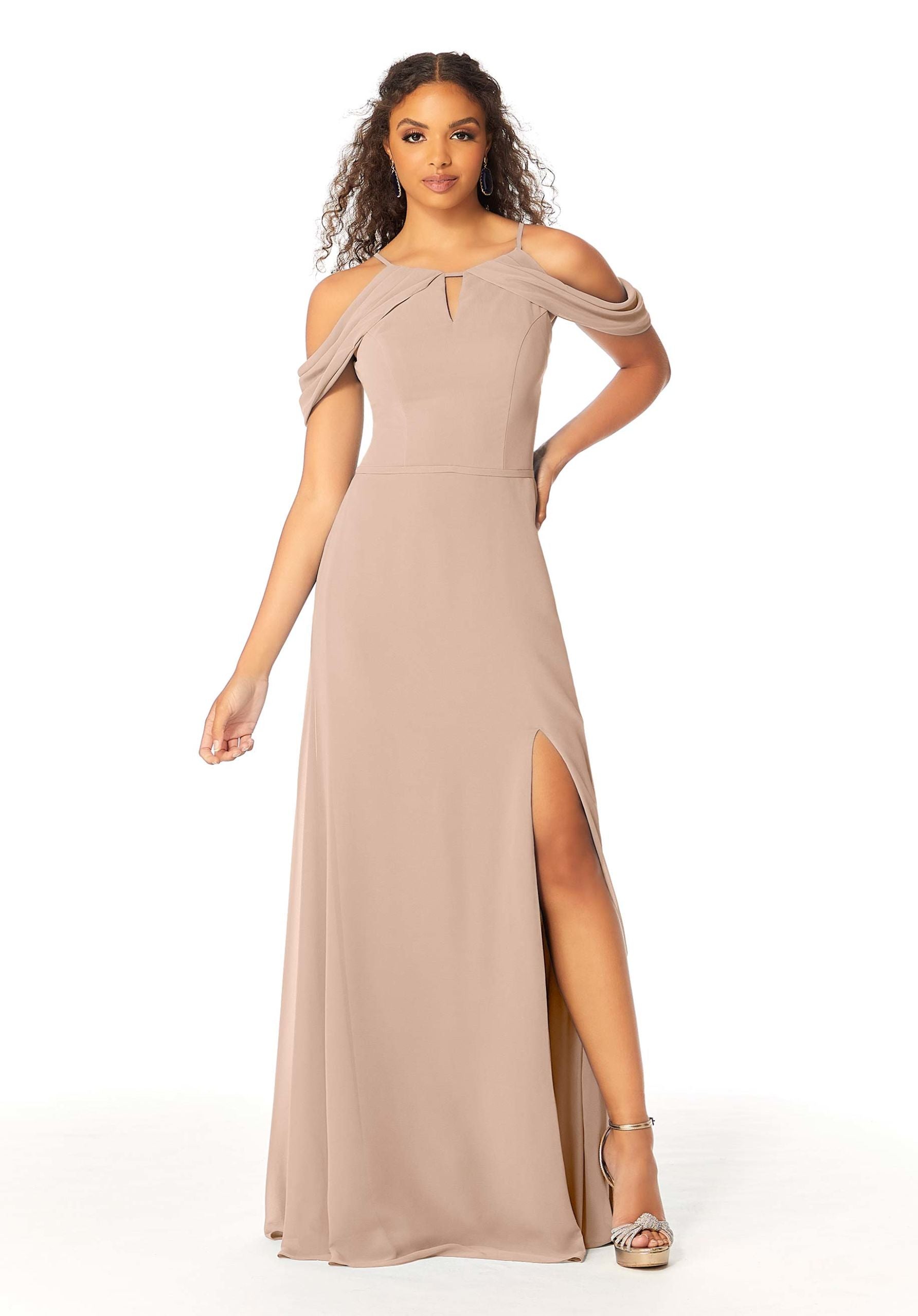 Formal Dresses Long Evening Formal Fitted Slit Dress MGNY Madeline Gardner New York 21809 Latte