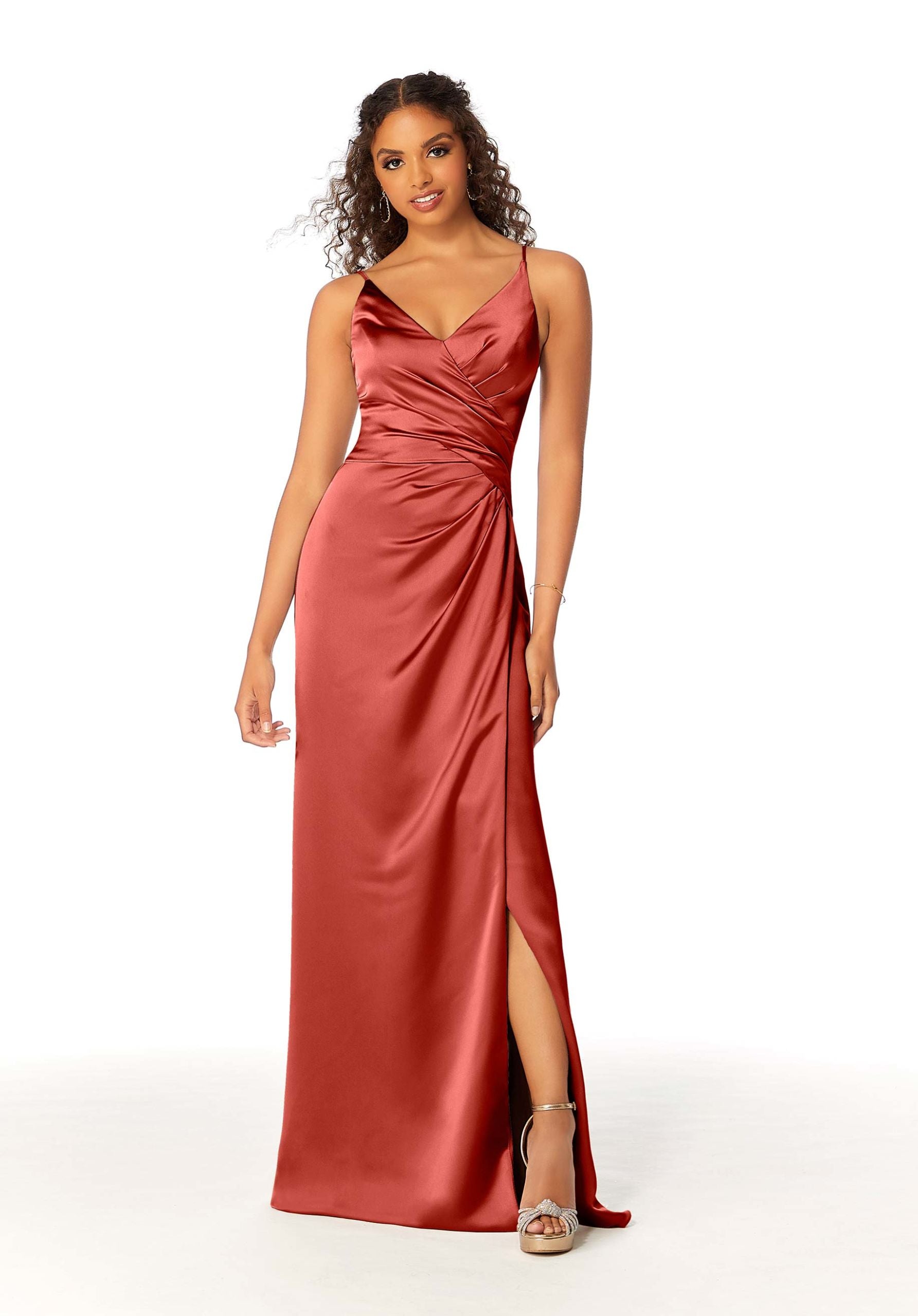 Formal Dresses Long Satin Formal A Line Dress MGNY Madeline Gardner New York 21810 Terracotta