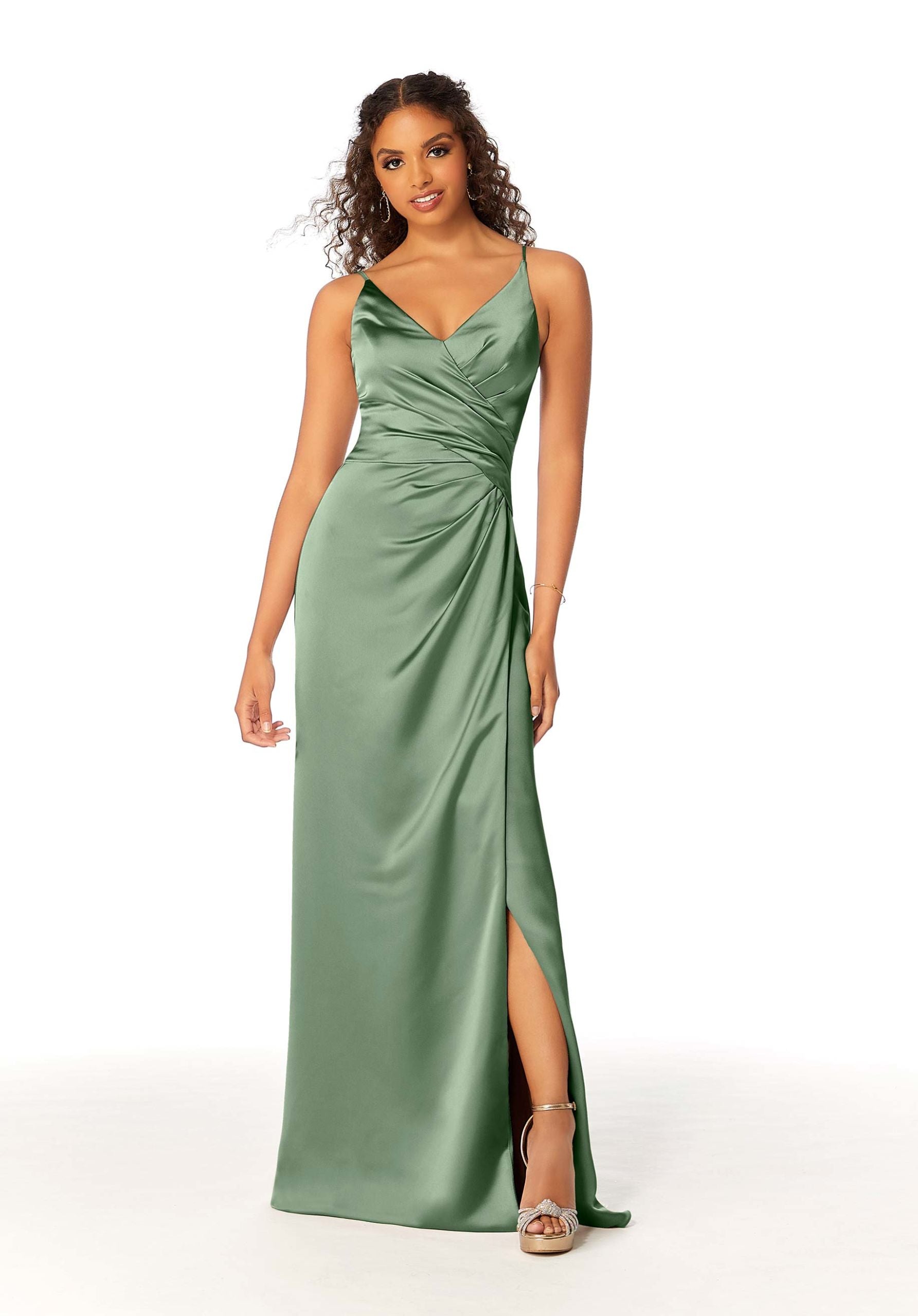 Formal Dresses Satin Long Formal A Line Dress MGNY Madeline Gardner New York 21810 Moss