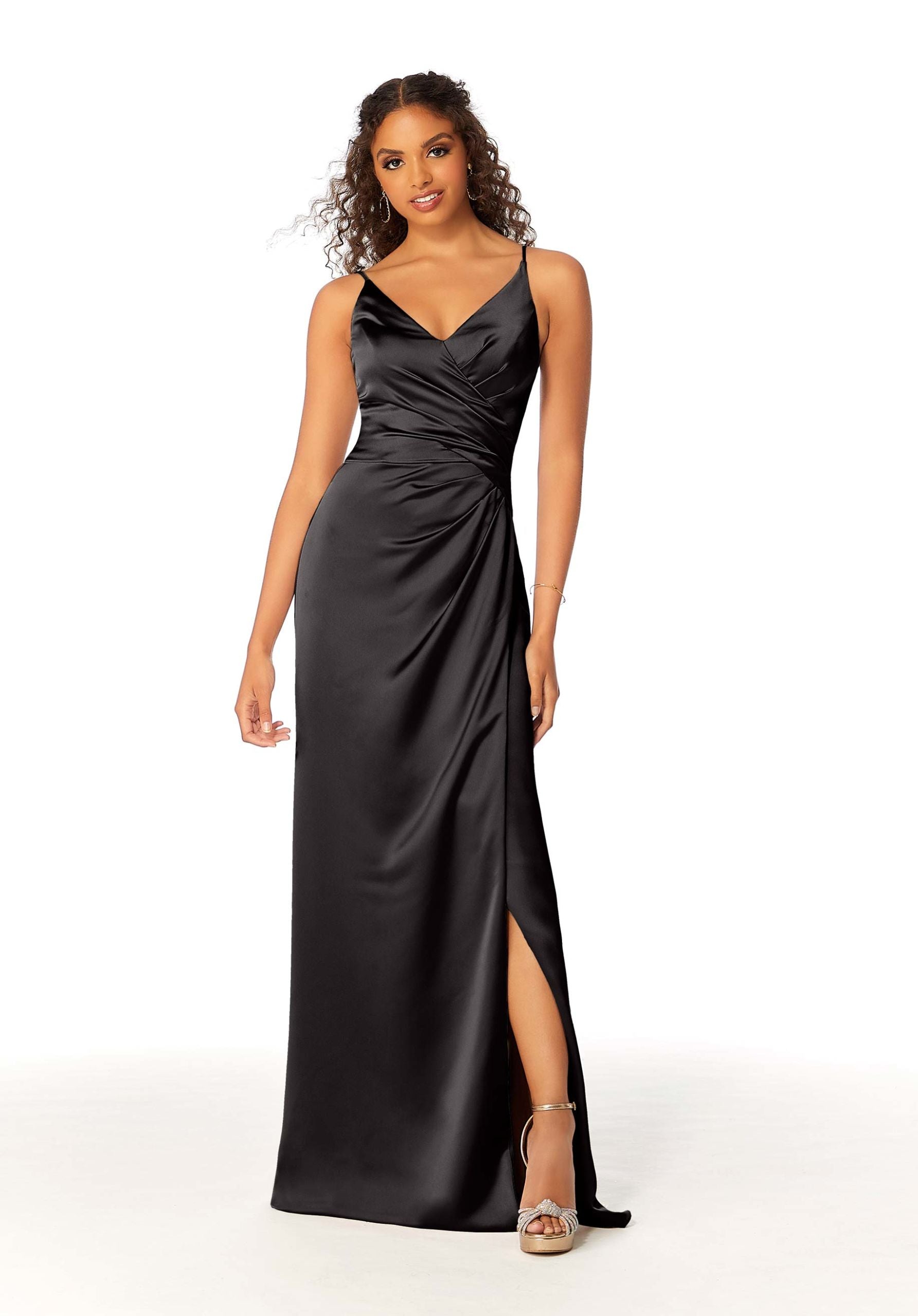 Formal Dresses Long Formal Satin A Line Dress MGNY Madeline Gardner New York 21810 Black