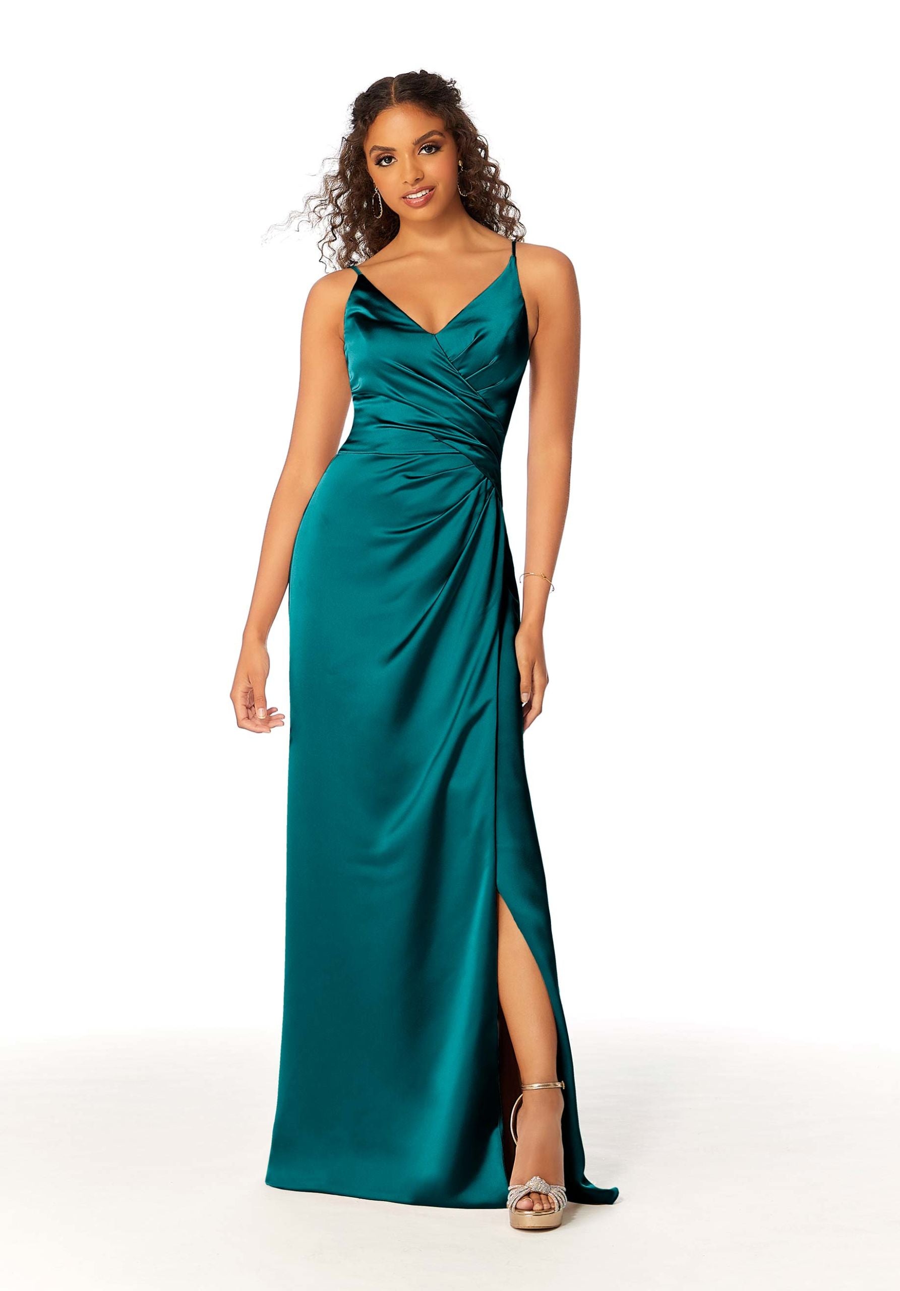 Formal Dresses Satin Long Formal A Line Dress MGNY Madeline Gardner New York 21810 Teal