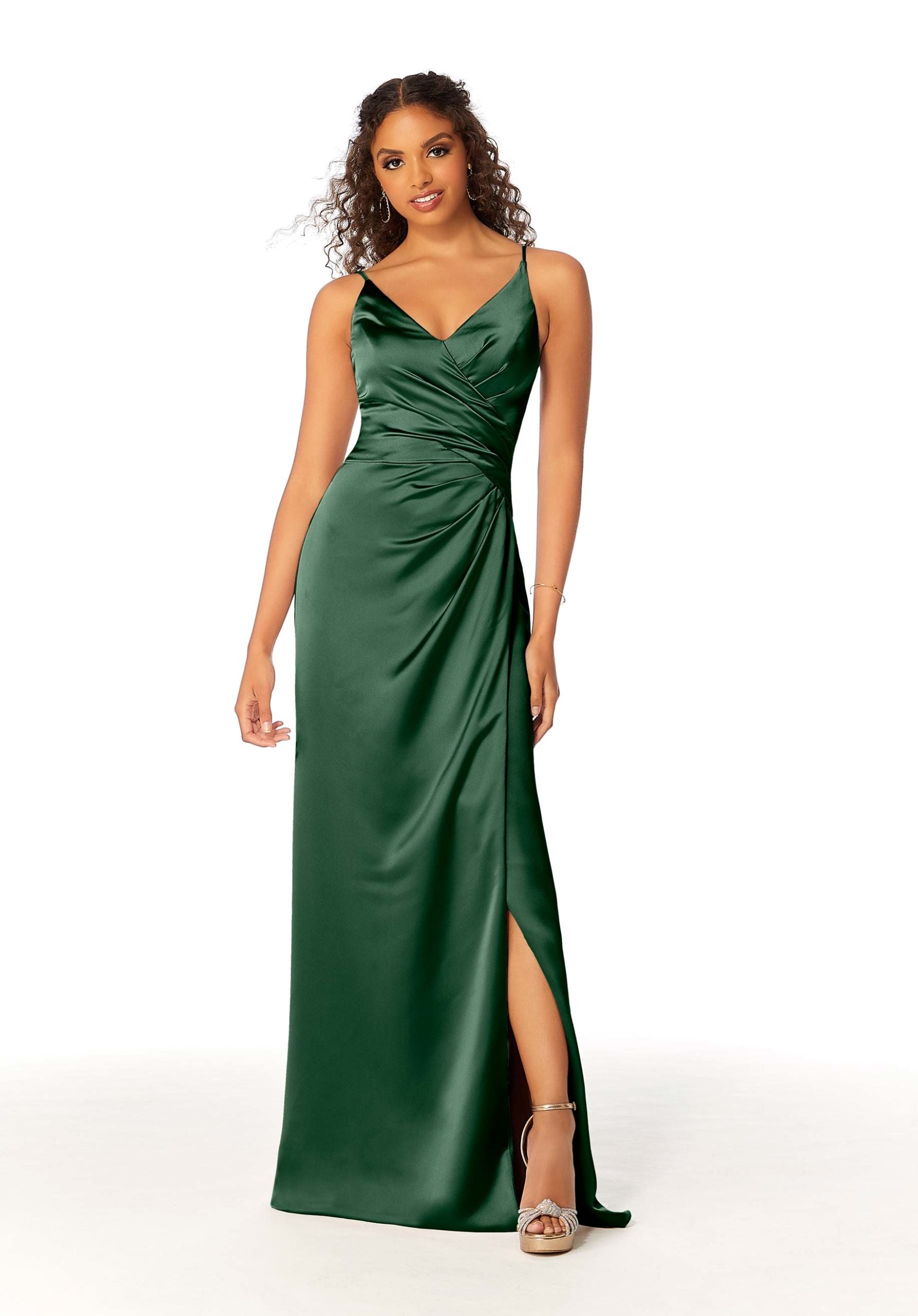 Formal Dresses Long Formal Satin A Line Dress MGNY Madeline Gardner New York 21810 Emerald