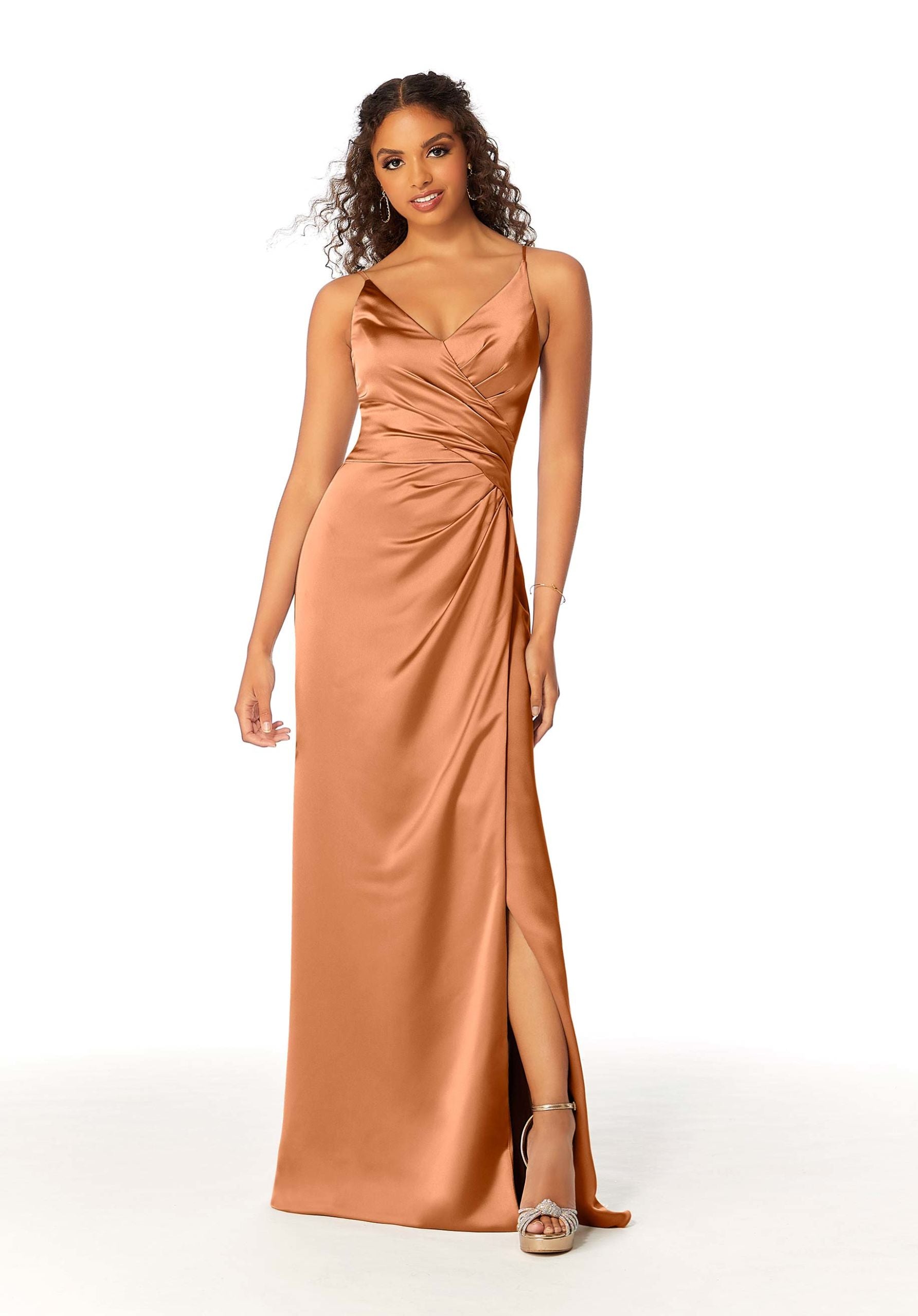 Formal Dresses Long Formal Satin A Line Dress MGNY Madeline Gardner New York 21810 Bronze