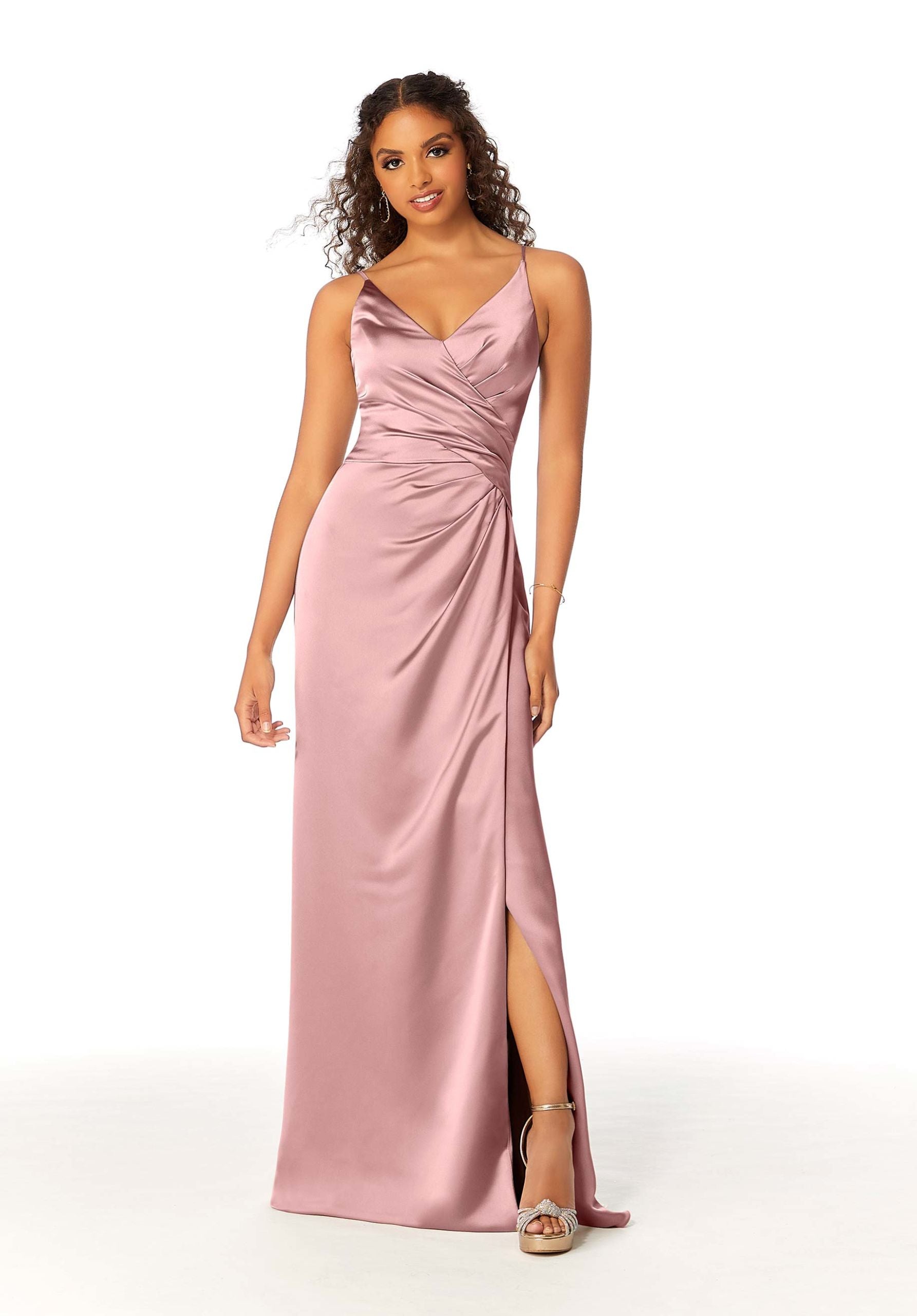 Formal Dresses Long Formal Satin A Line Dress MGNY Madeline Gardner New York 21810 Desert Rose