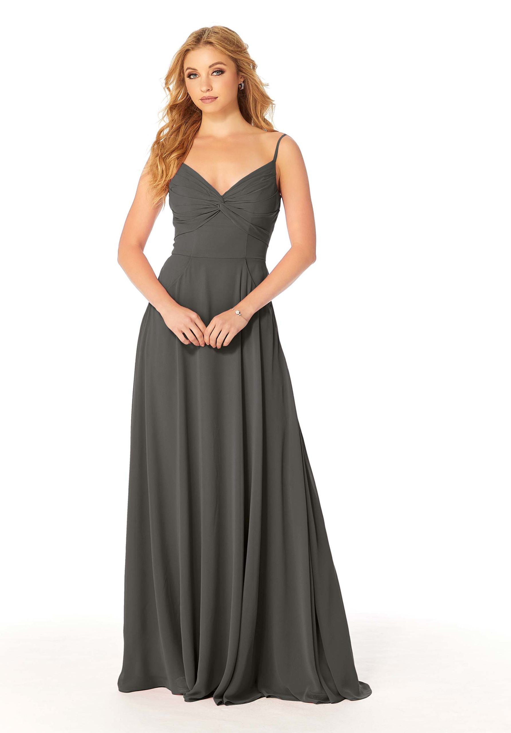 Formal Dresses Formal A Line Pleated Long Dress MGNY Madeline Gardner New York 21814 Charcoal