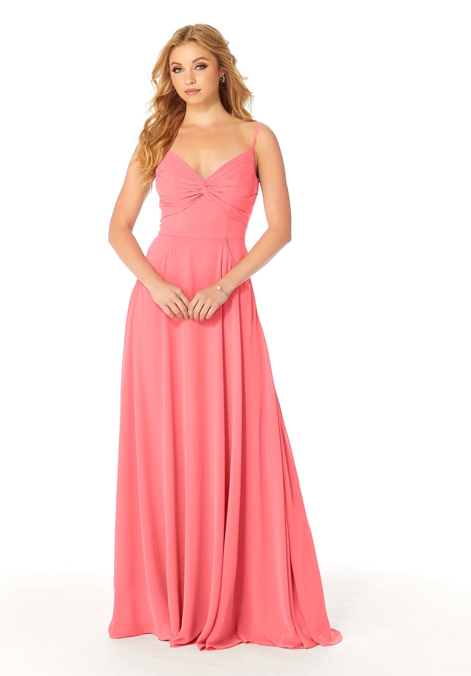 Formal Dresses Formal A Line Pleated Long Dress MGNY Madeline Gardner New York 21814 Cantaloupe