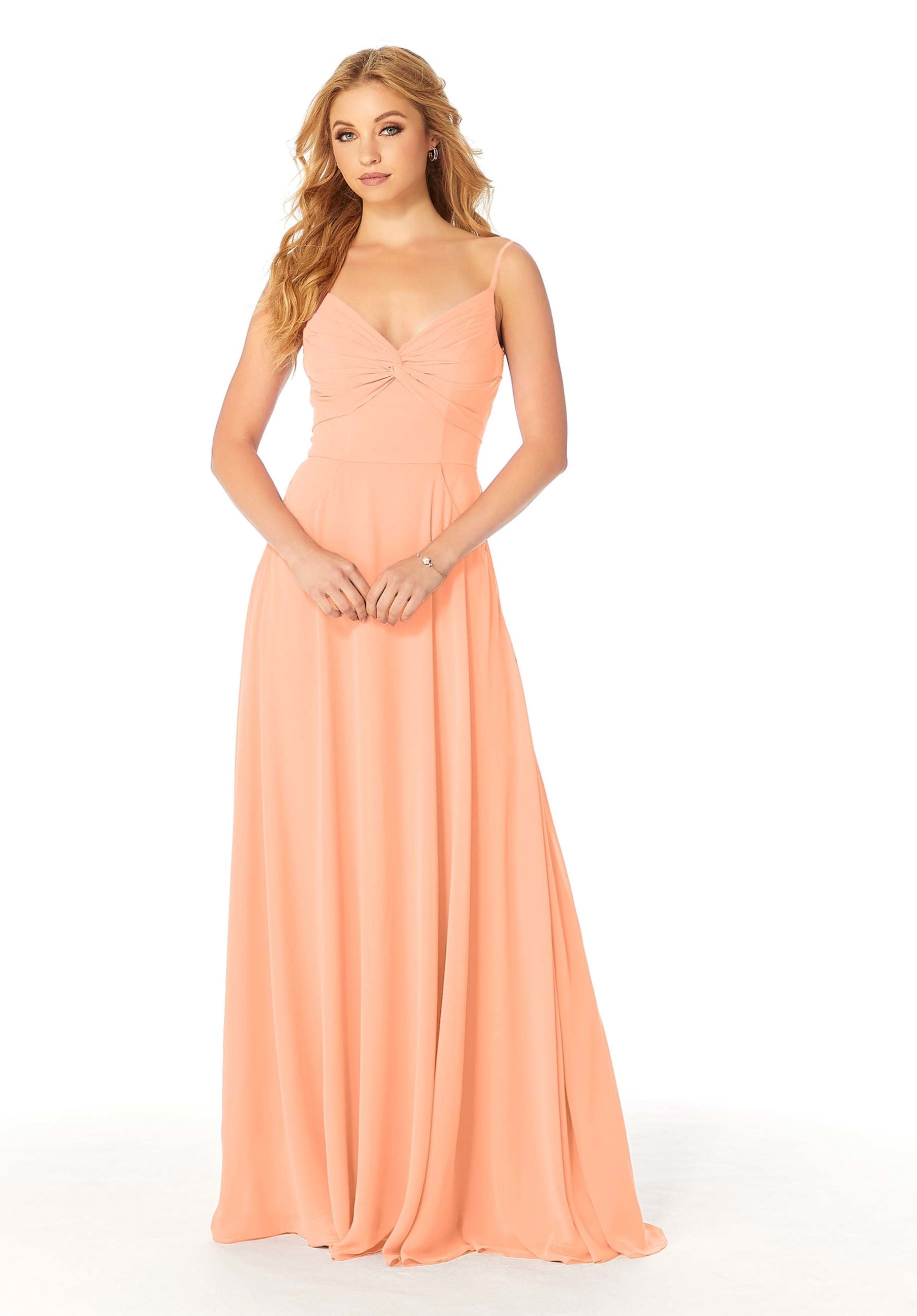 Formal Dresses A Line Pleated Long Formal Dress MGNY Madeline Gardner New York 21814 Peach