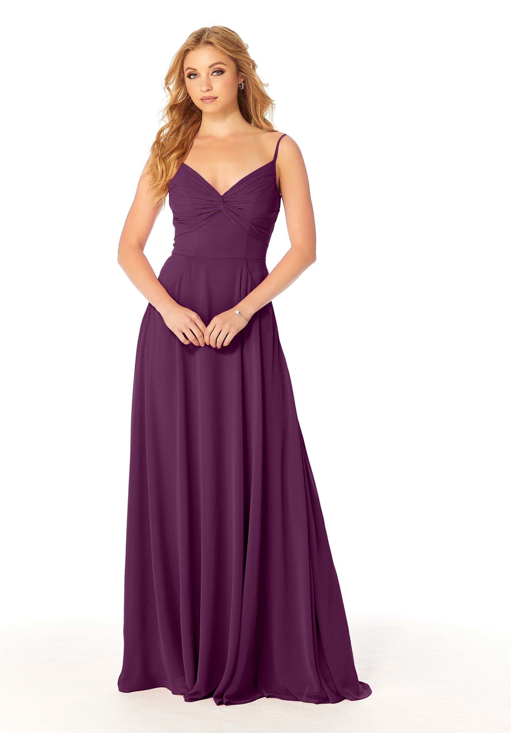 Formal Dresses Pleated Formal A Line Long Dress MGNY Madeline Gardner New York 21814 Eggplant