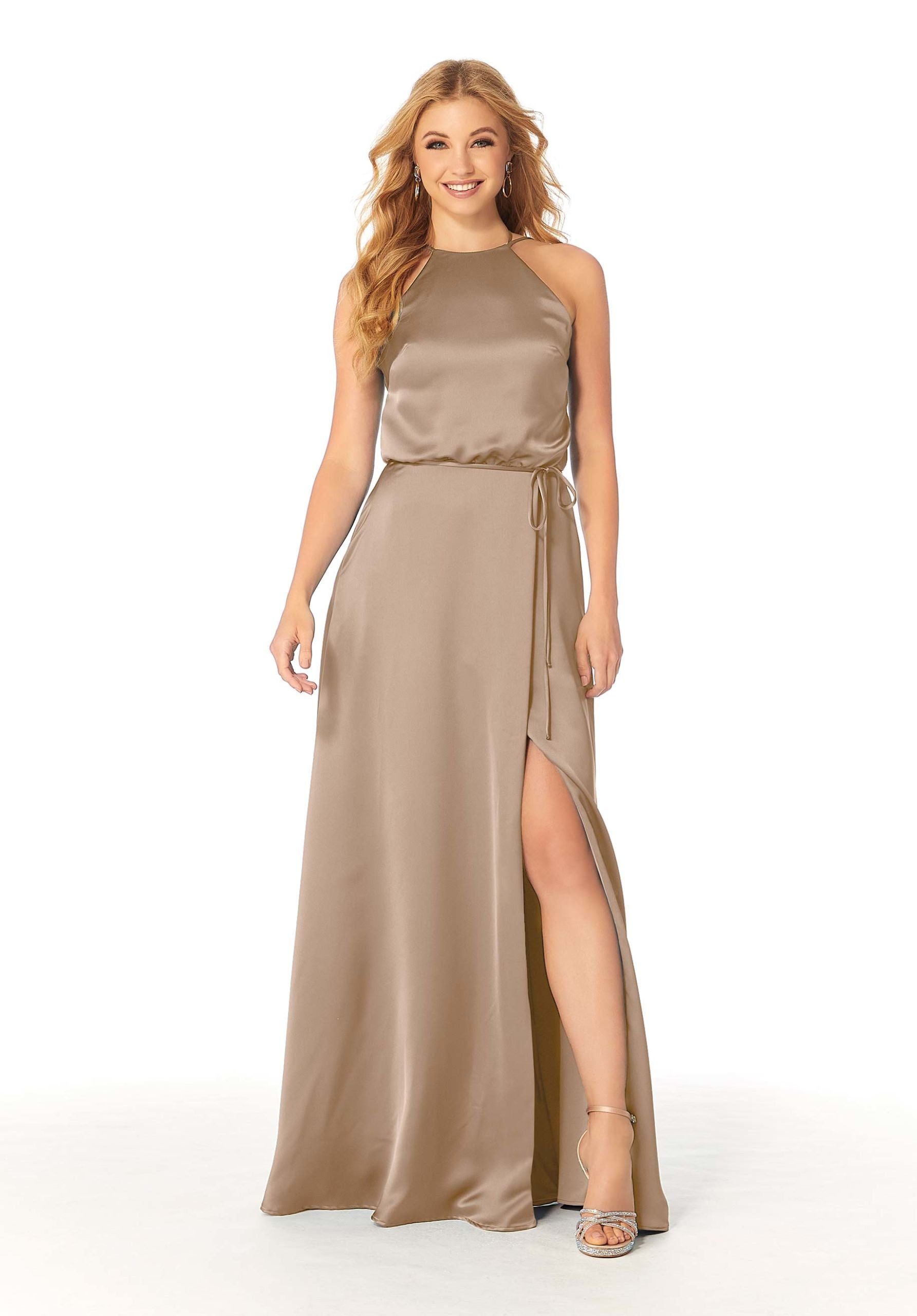 Formal Dresses Slit Long A Line Formal Dress MGNY Madeline Gardner New York 21815 Latte