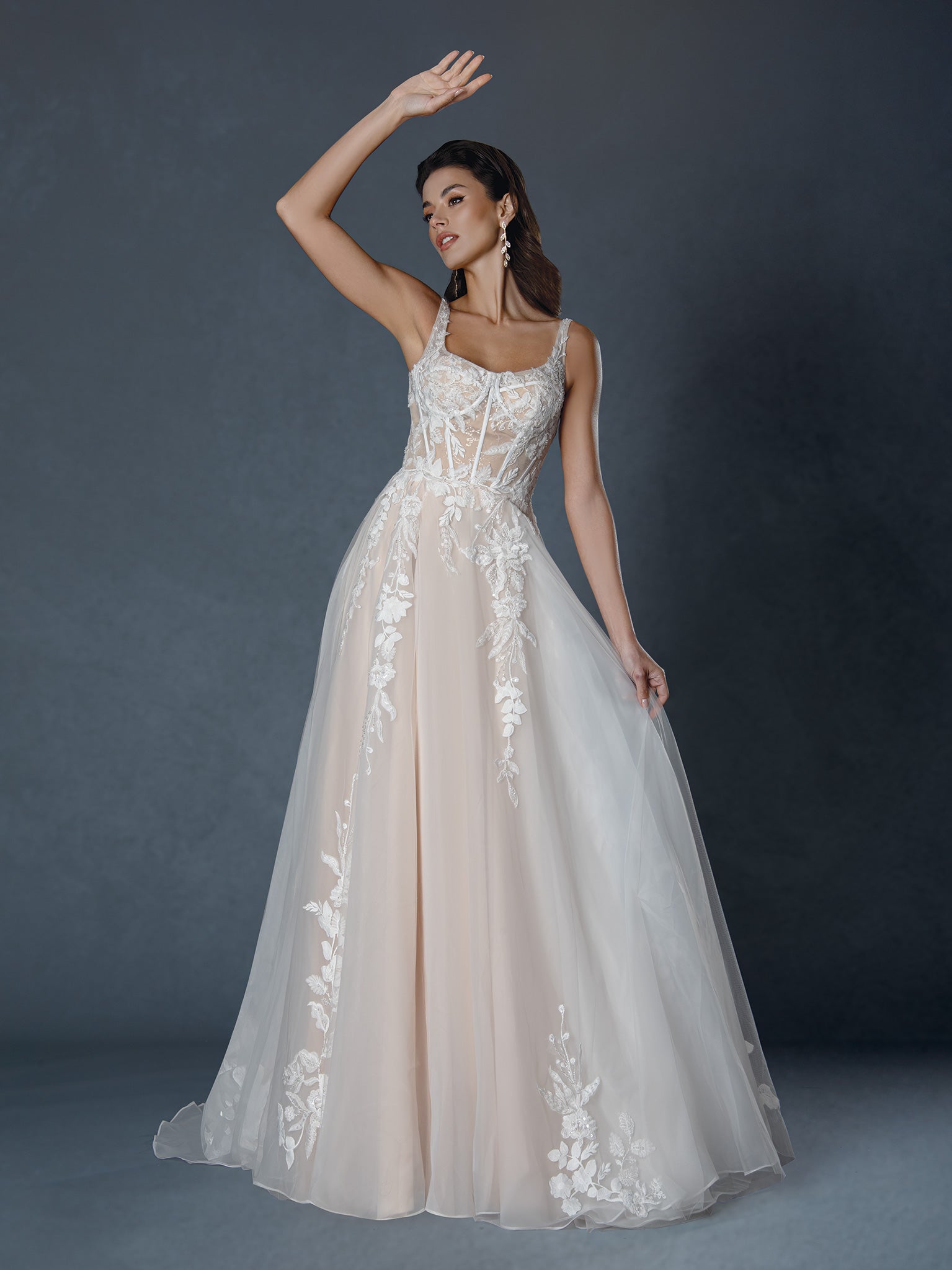 Wedding Dresses Long Lace Corset Wedding Dress Nude-Tulle-25509-Corset