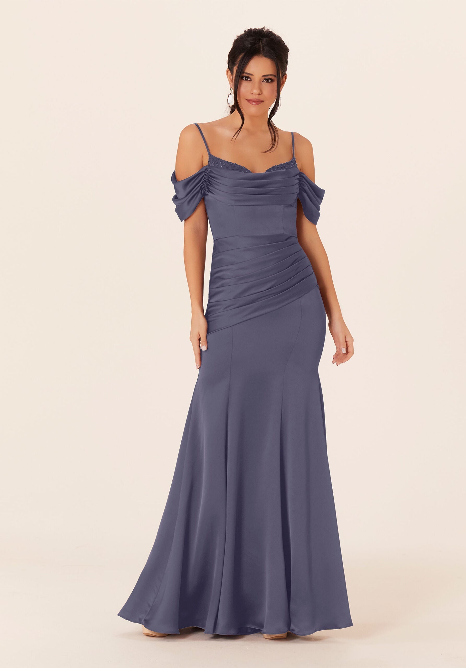 Formal Dresses Long Formal Pleated Ruffle Dress MGNY Madeline Gardner New York 21821 Dusk