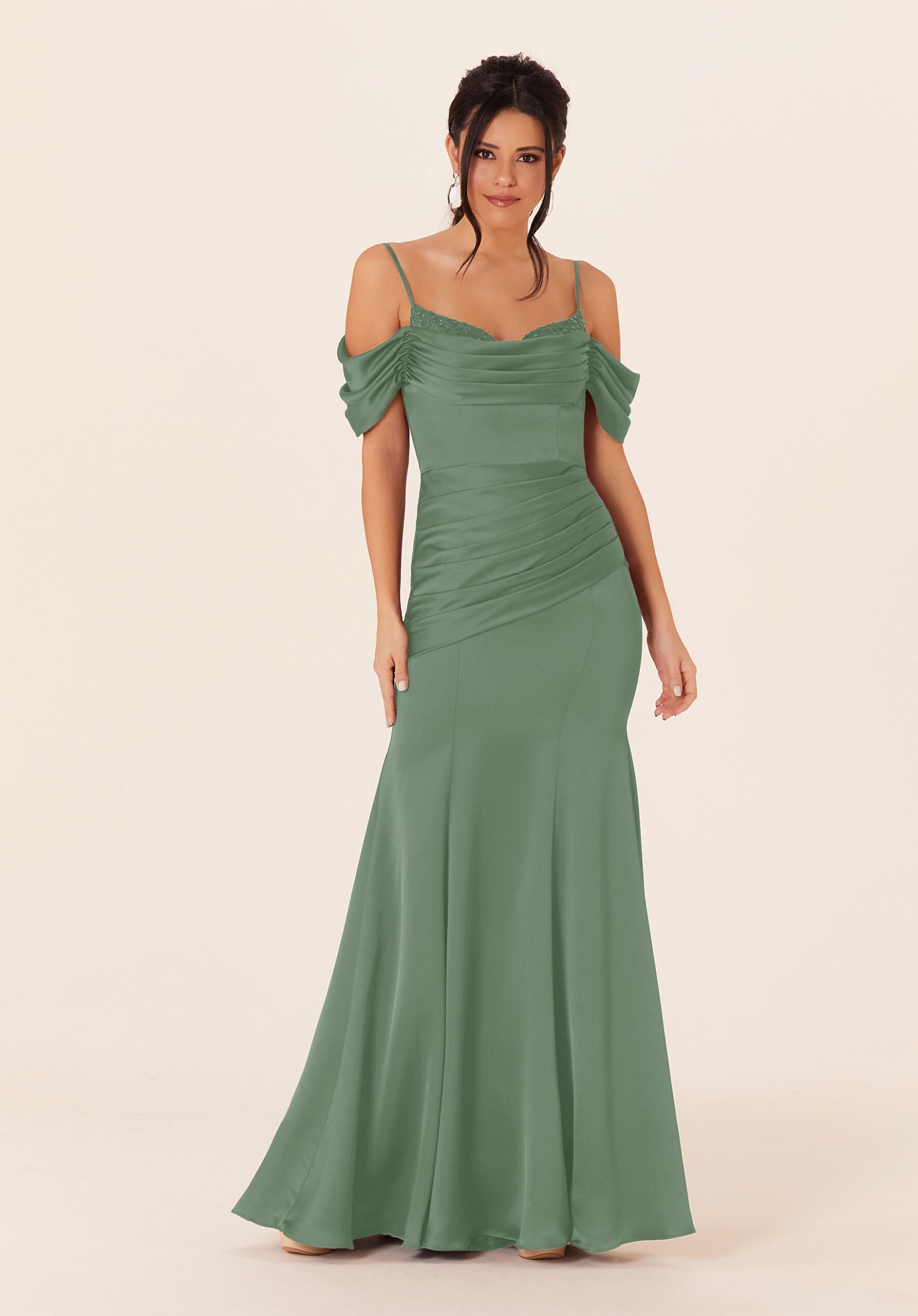 Formal Dresses Long Formal Pleated Ruffle Dress MGNY Madeline Gardner New York 21821 Moss