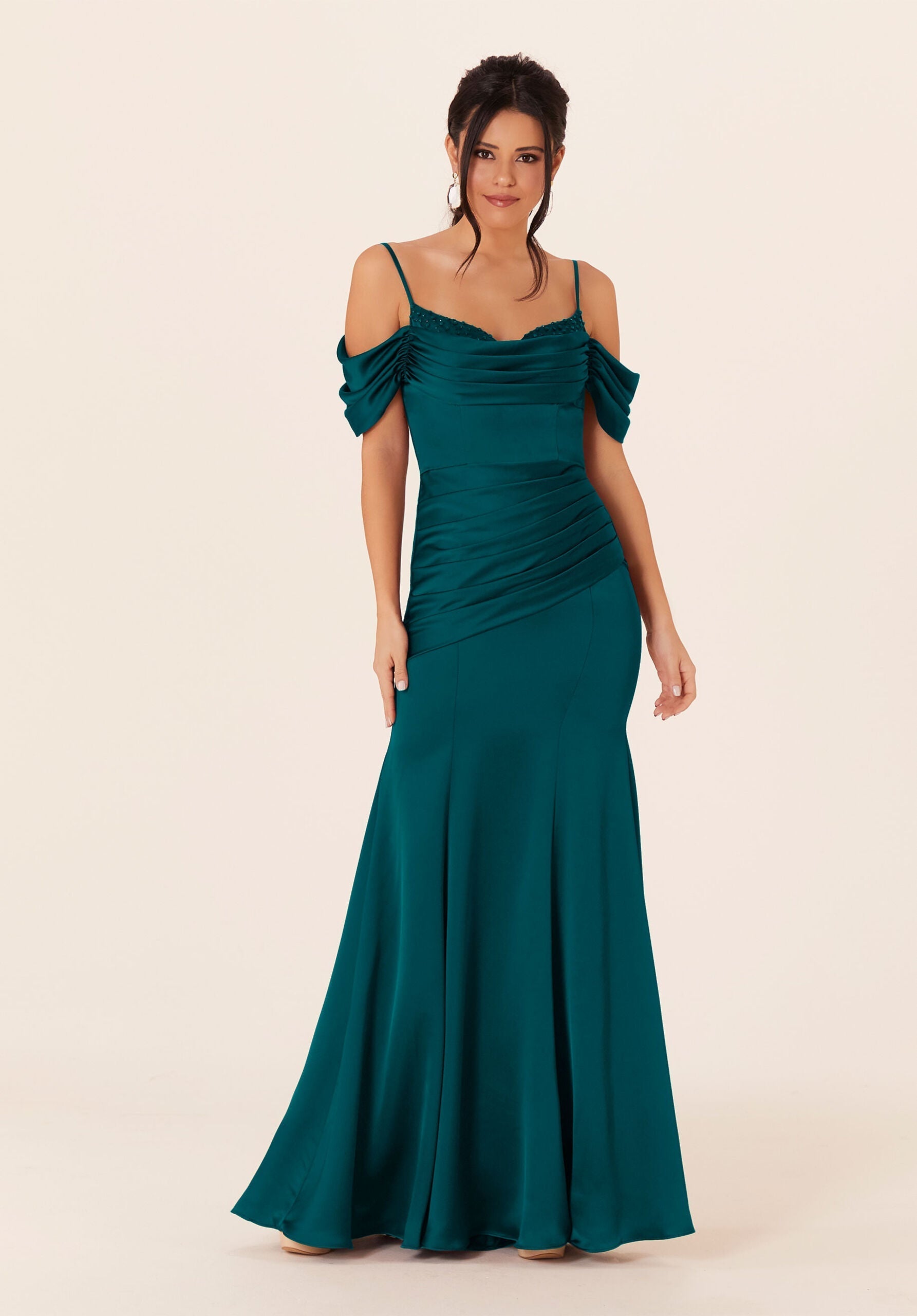Formal Dresses Long Formal Ruffle Pleated Dress MGNY Madeline Gardner New York 21821 Teal