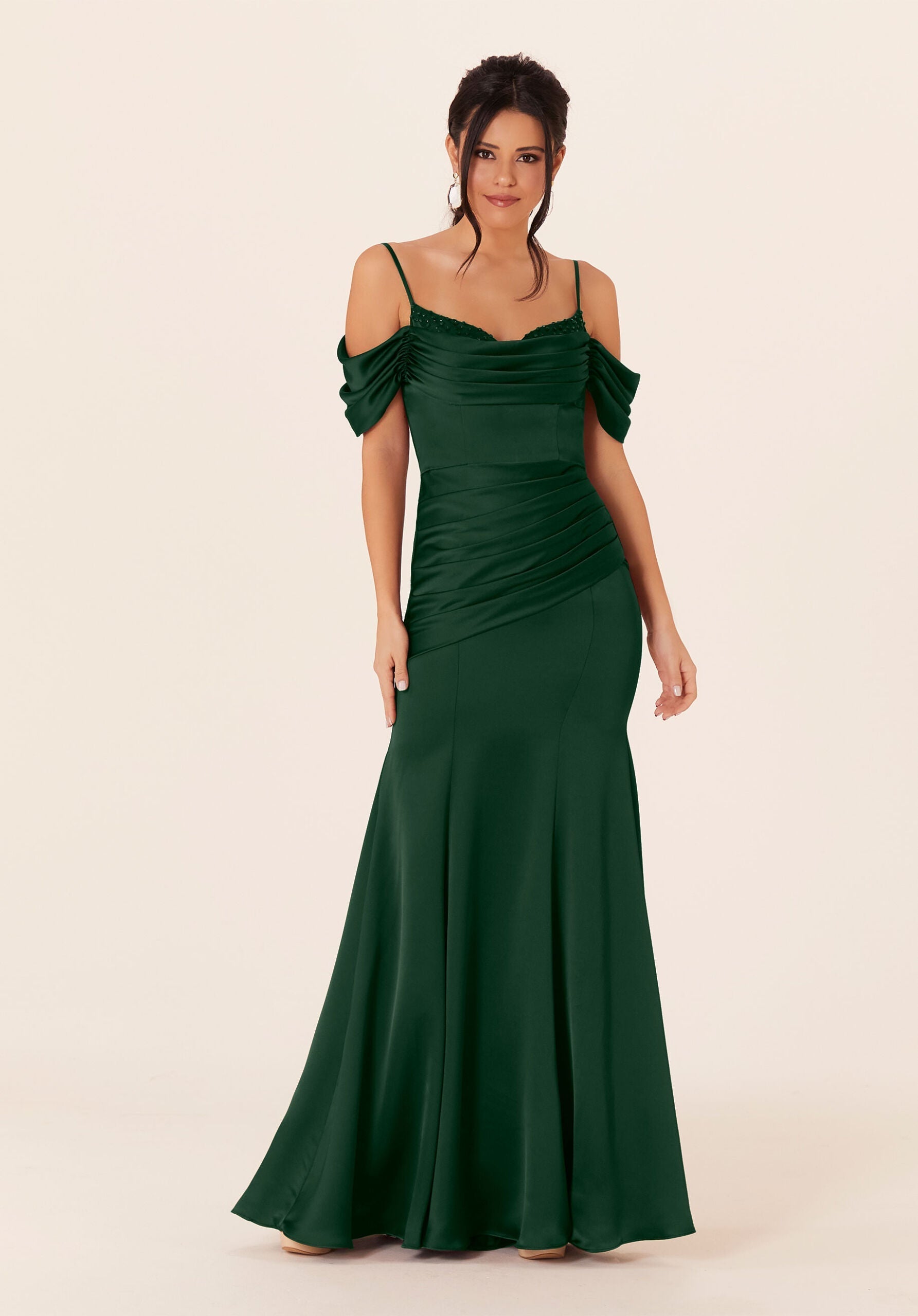Formal Dresses Long Pleated Formal Ruffle Dress MGNY Madeline Gardner New York 21821 Emerald