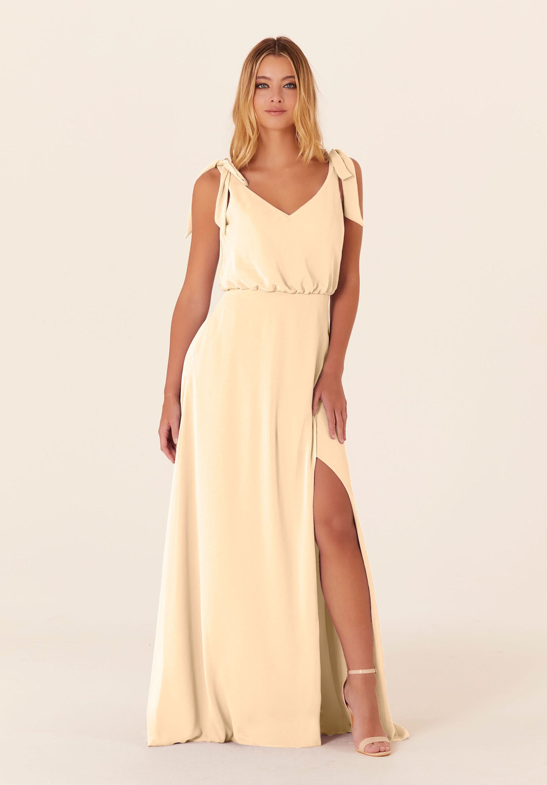 Formal Dresses Slit A Line Evening Long Formal Dress MGNY Madeline Gardner New York 21824 Buttercream