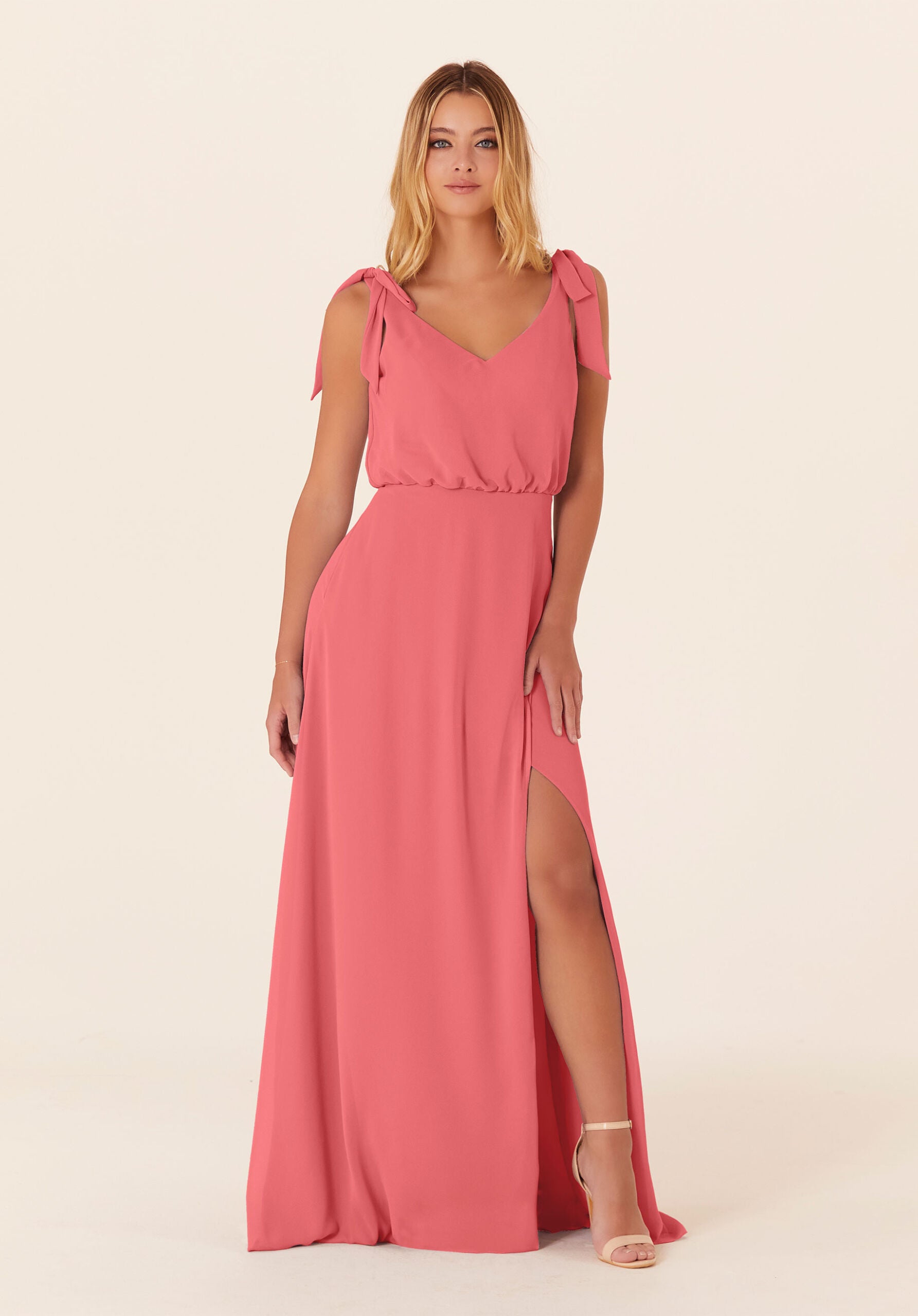 Formal Dresses Evening Slit Long Formal A Line Dress MGNY Madeline Gardner New York 21824 Cantaloupe