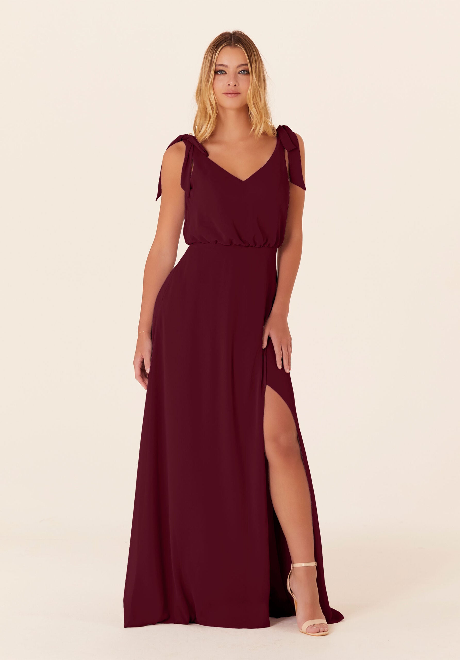 Formal Dresses A Line Slit Long Formal Evening Gown MGNY Madeline Gardner New York 21824 Bordeaux