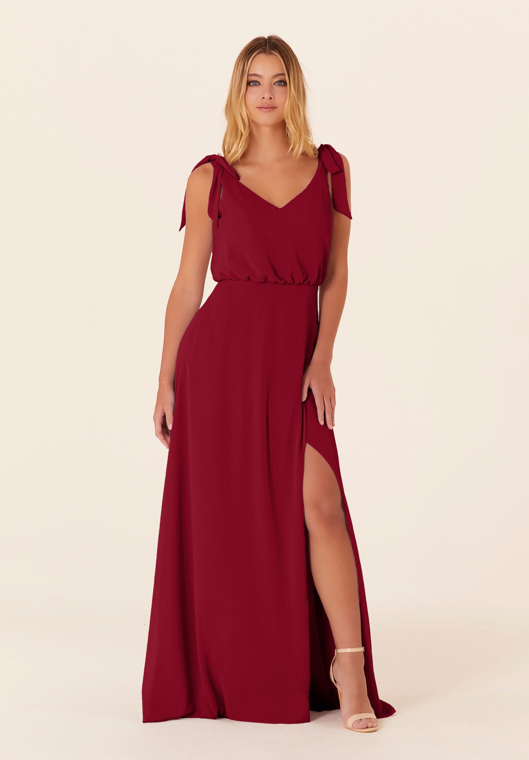 Formal Dresses A Line Slit Long Formal Evening Gown MGNY Madeline Gardner New York 21824 Claret