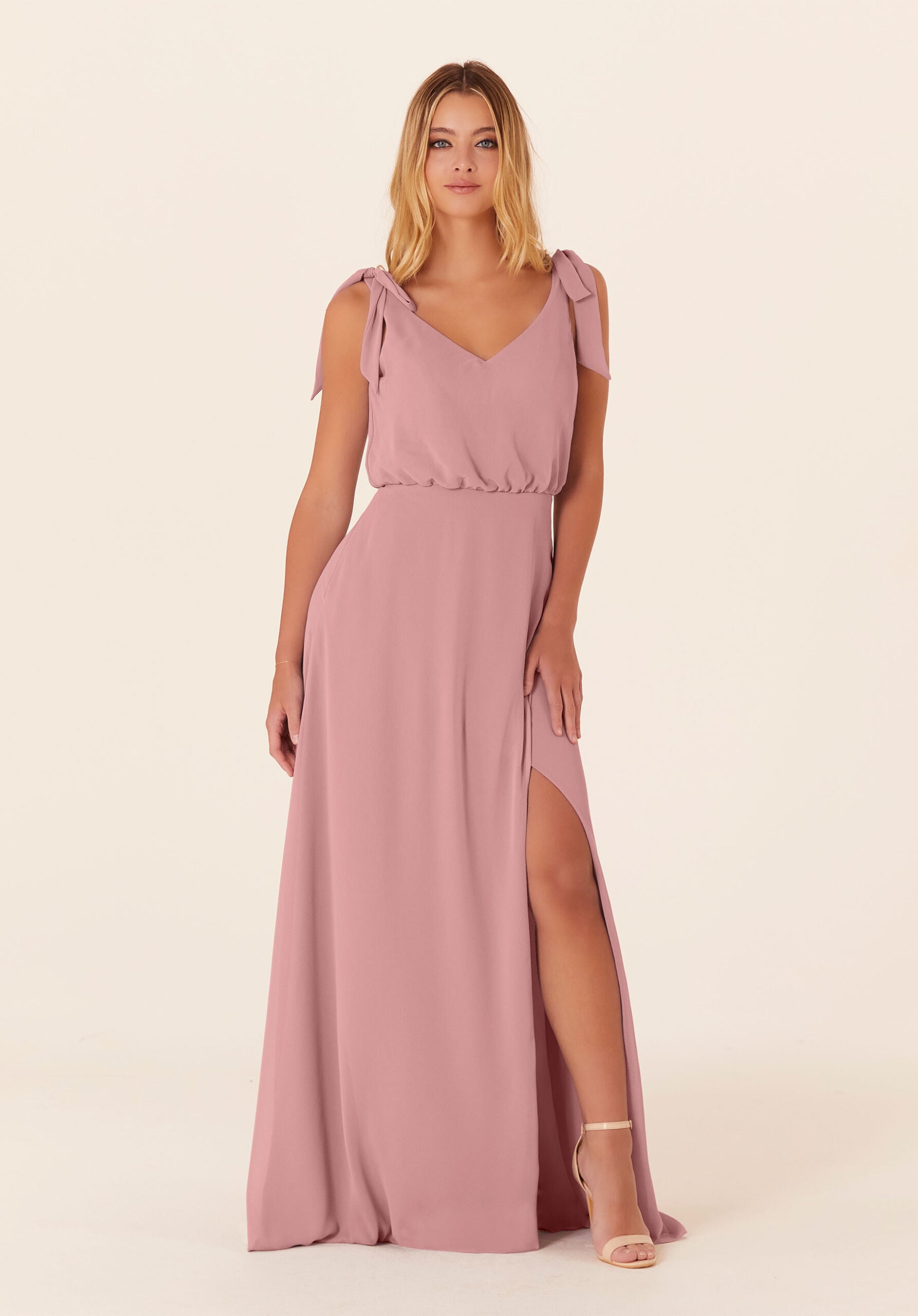 Formal Dresses Formal A Line Long Slit Evening Dress MGNY Madeline Gardner New York 21824 Desert Rose