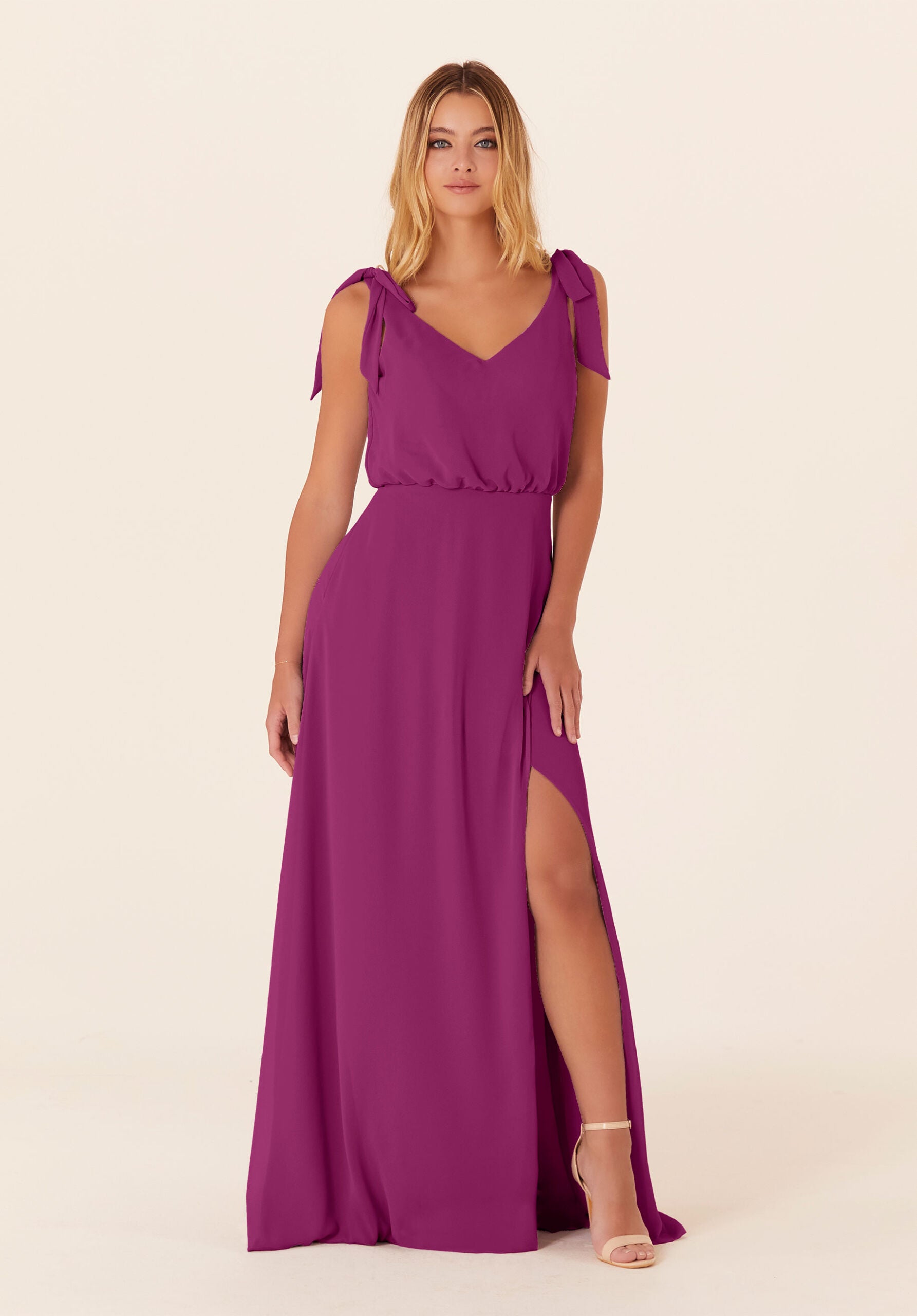 Formal Dresses Slit Long Formal A Line Dress MGNY Madeline Gardner New York 21824 Mulberry