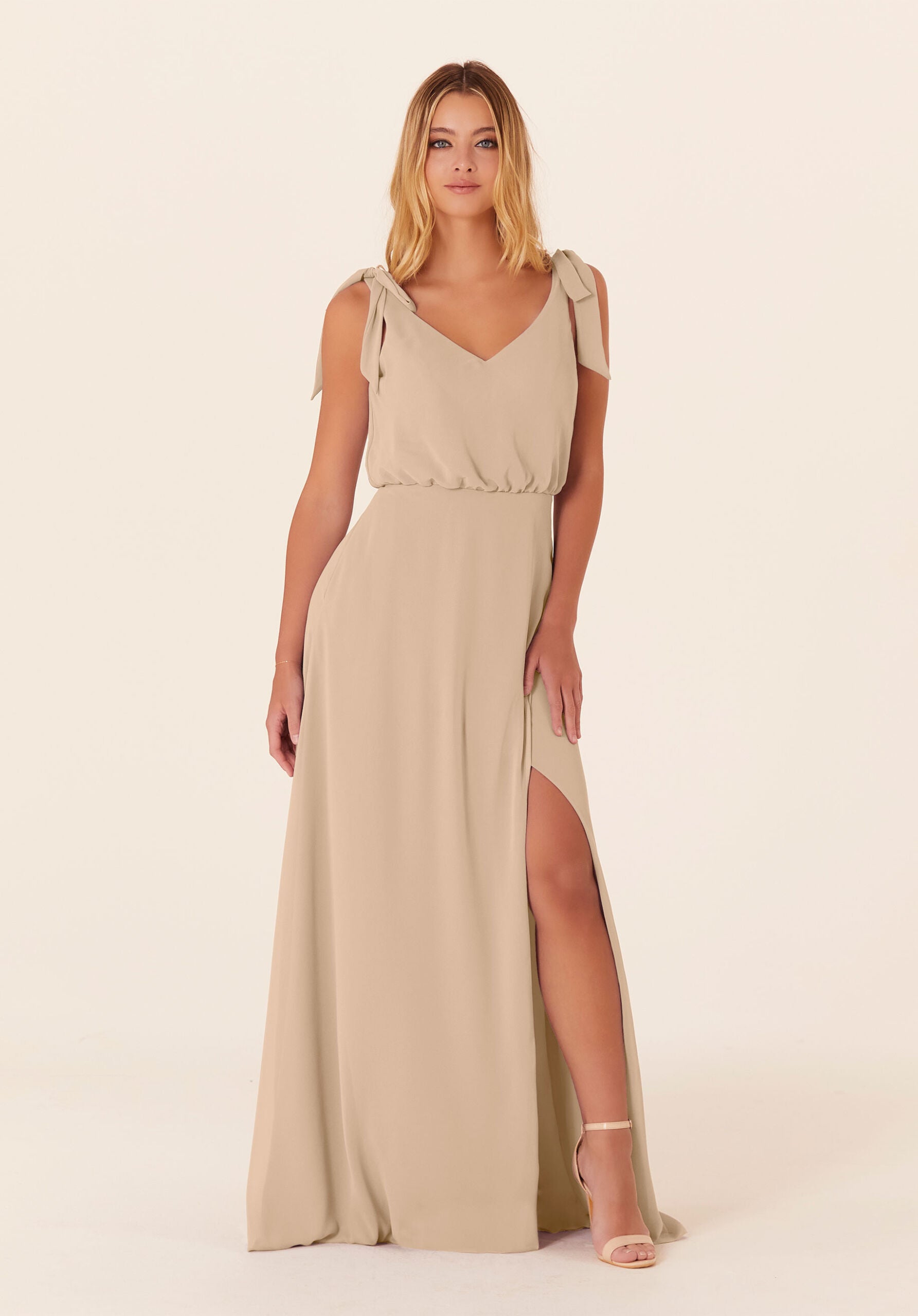 Formal Dresses Long Formal Slit A Line Evening Dress MGNY Madeline Gardner New York 21824 Champagne