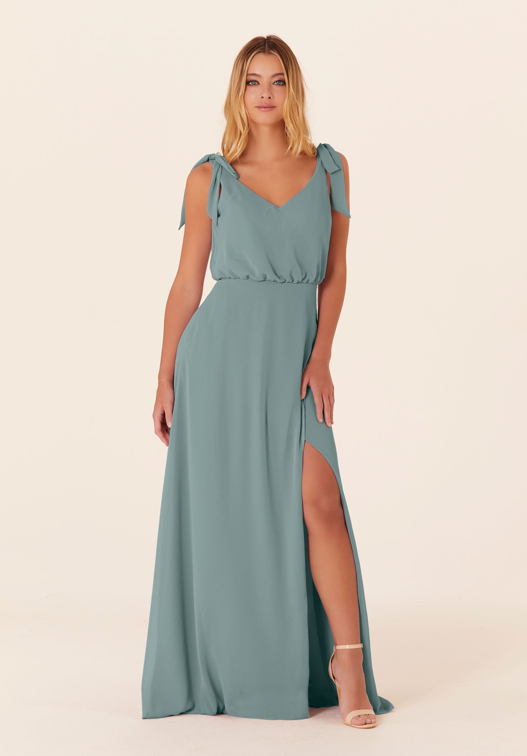 Formal Dresses A Line Slit Long Formal Evening Gown MGNY Madeline Gardner New York 21824 Deep Sea