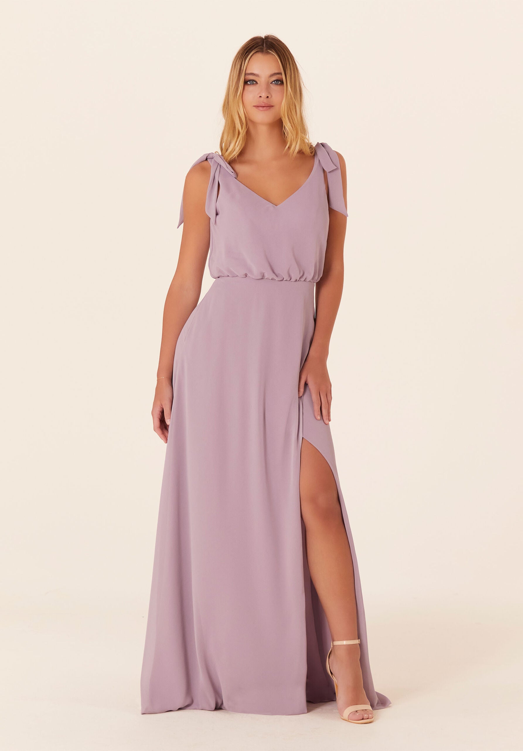 Formal Dresses Slit Long Formal A Line Dress MGNY Madeline Gardner New York 21824 French Lilac