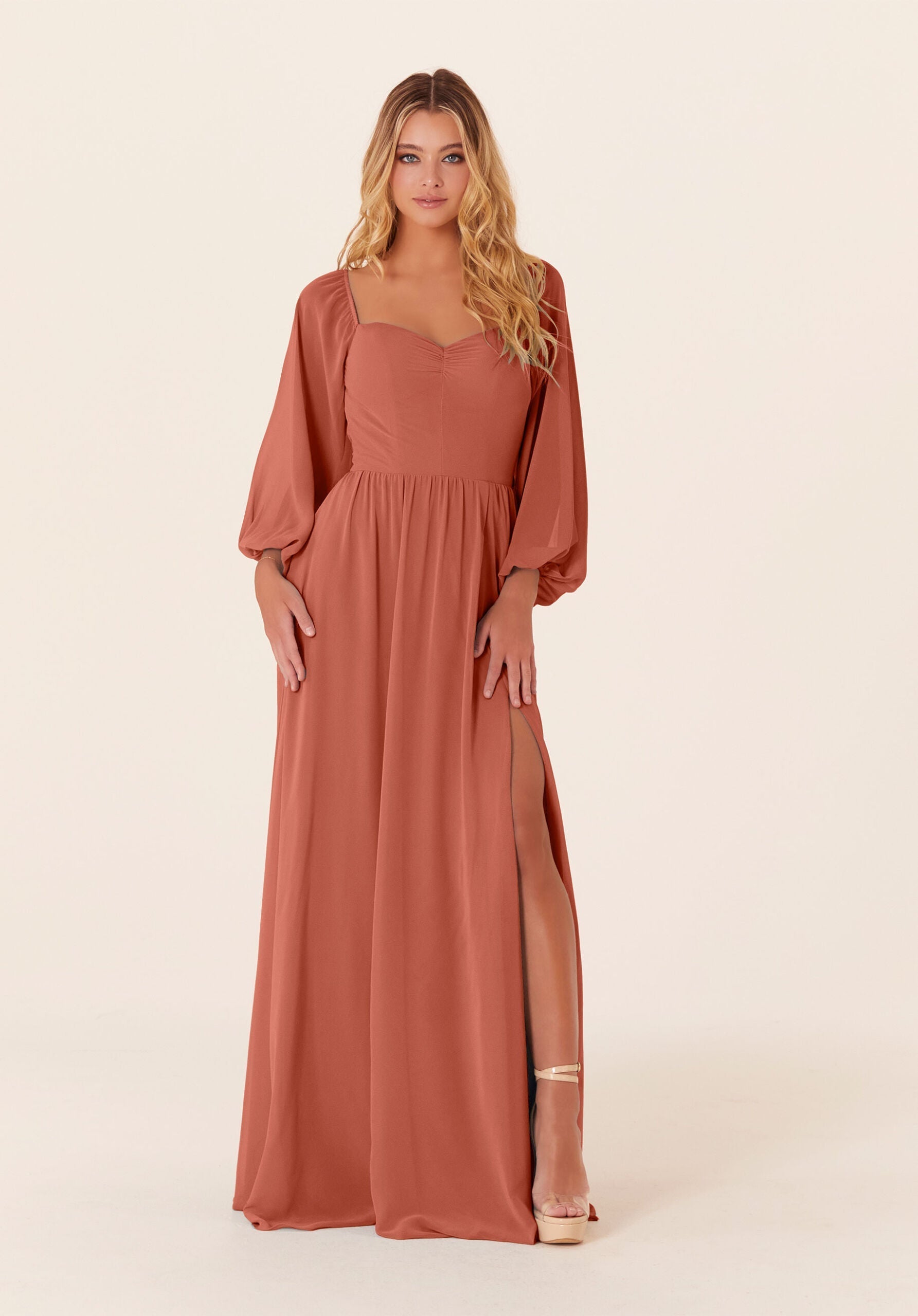 Mother of the Bride Dresses Long Sleeve Long Formal Mother of the Bride Dress Spice-Chiffon-21830-Pleated