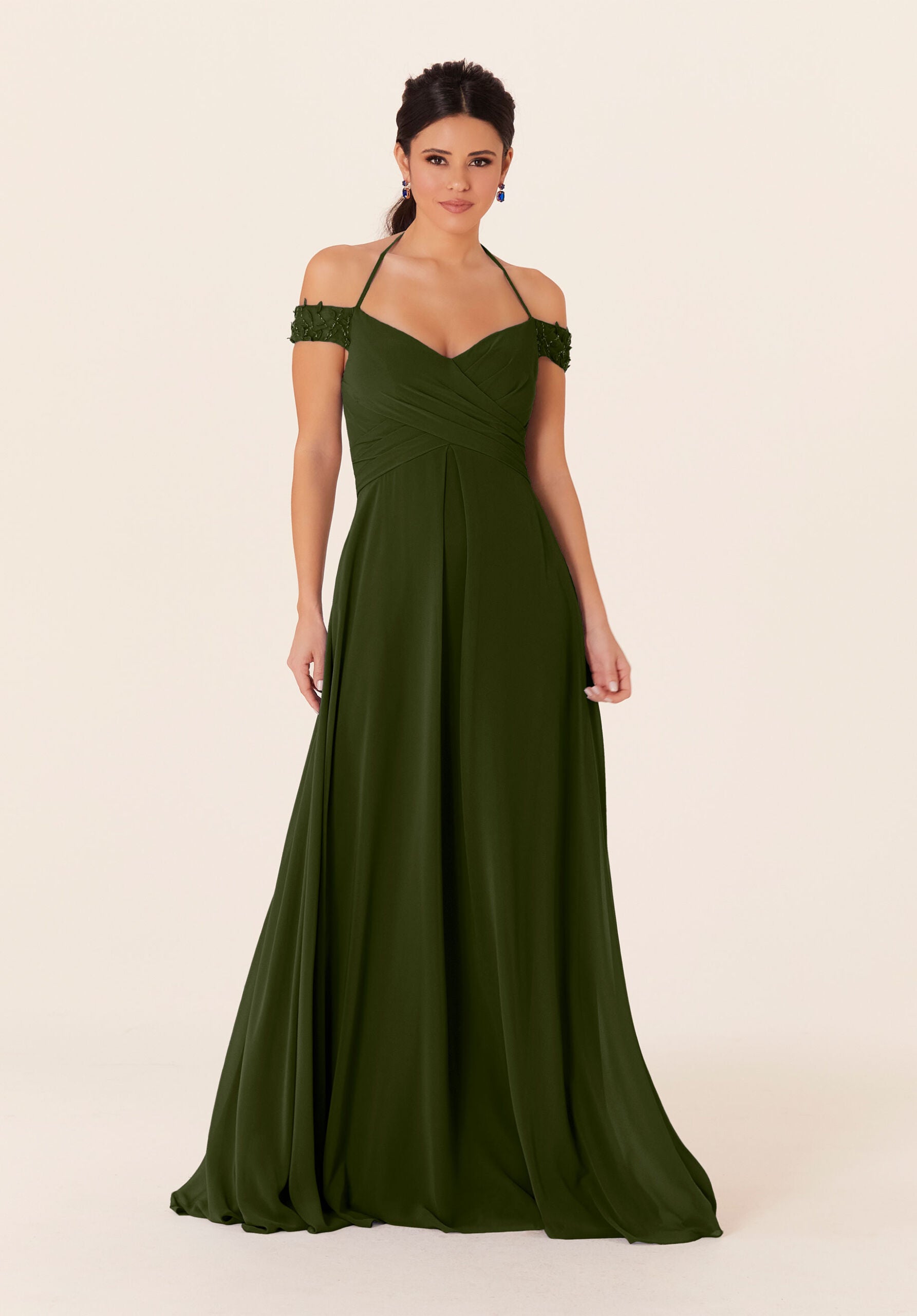 Formal Dresses A Line Long Evening Formal Pleated Dress MGNY Madeline Gardner New York 21833 Thyme