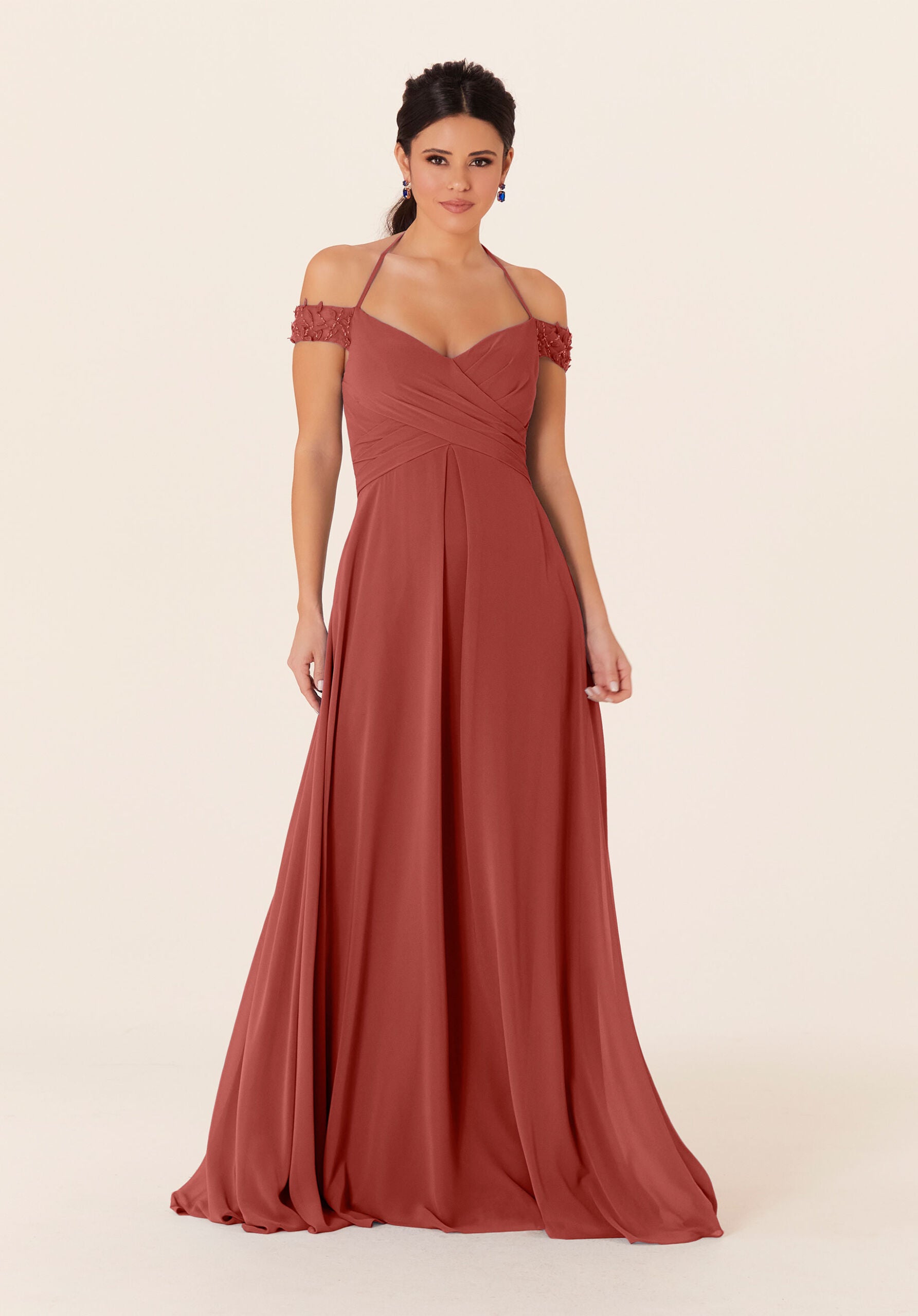 Formal Dresses A Line Long Evening Formal Pleated Dress MGNY Madeline Gardner New York 21833 Terracotta