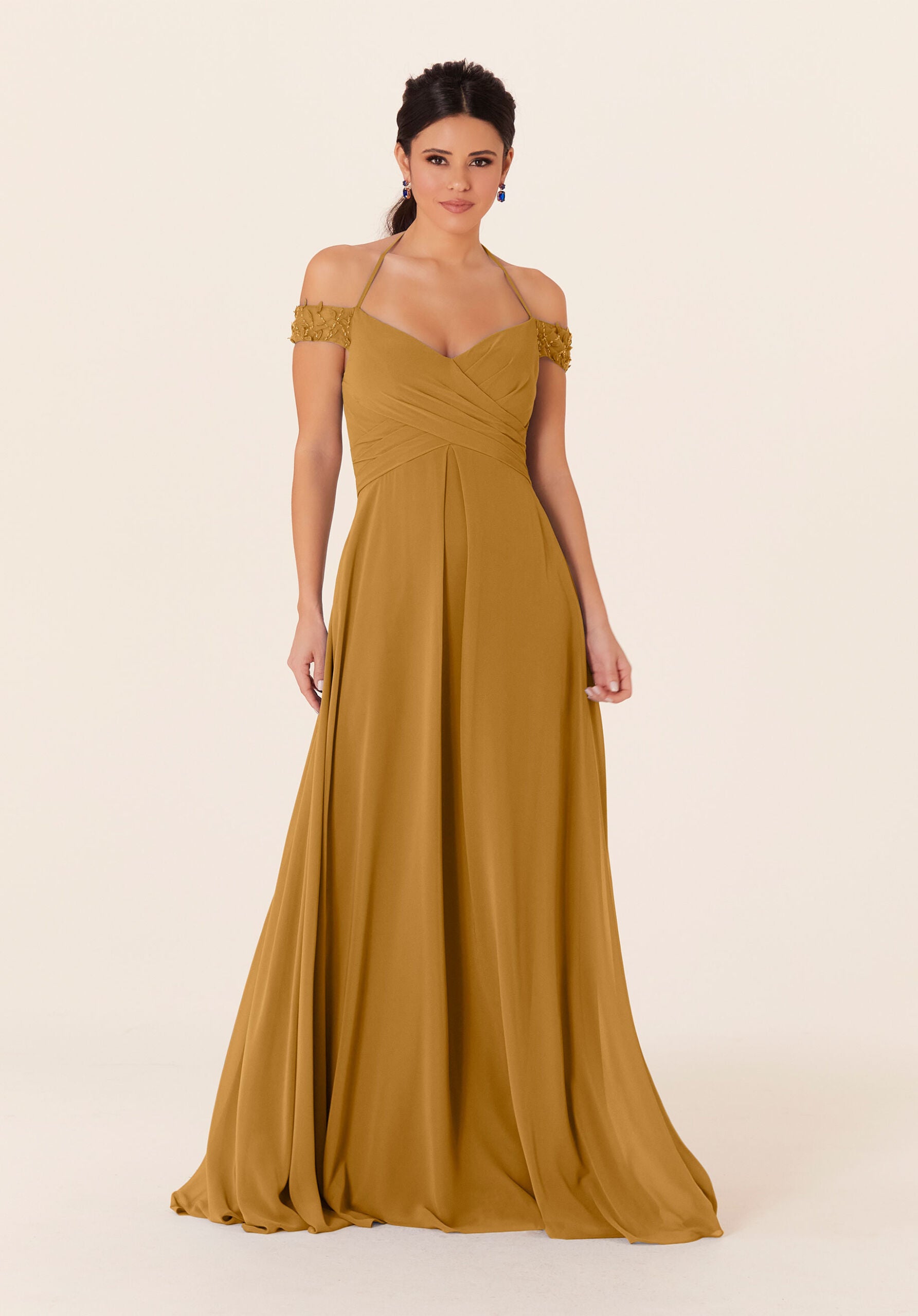 Formal Dresses Long Formal A Line Evening Dress MGNY Madeline Gardner New York 21833 Saffron