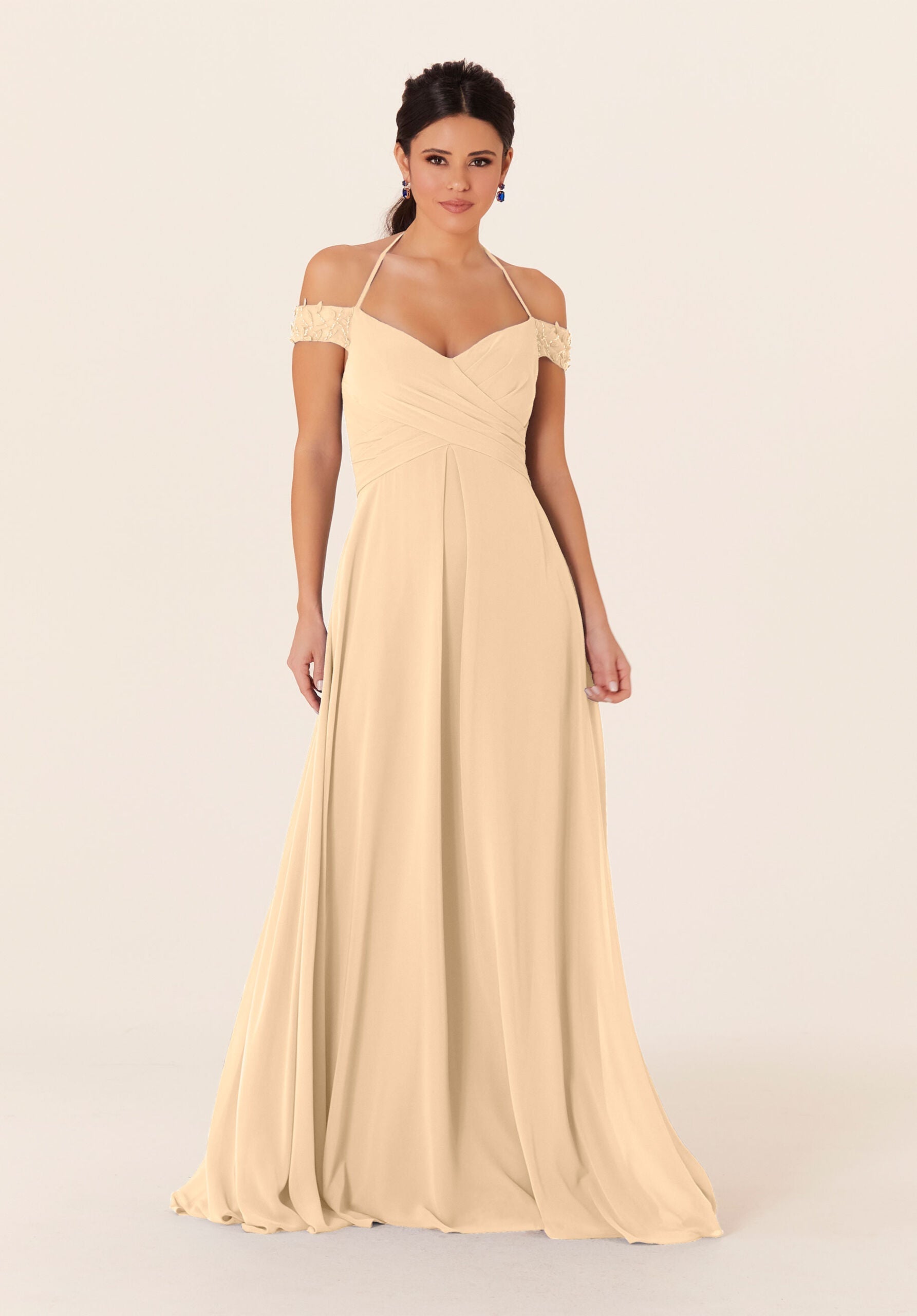 Formal Dresses Lace Long A Line Formal Dress MGNY Madeline Gardner New York 21833 Buttercream