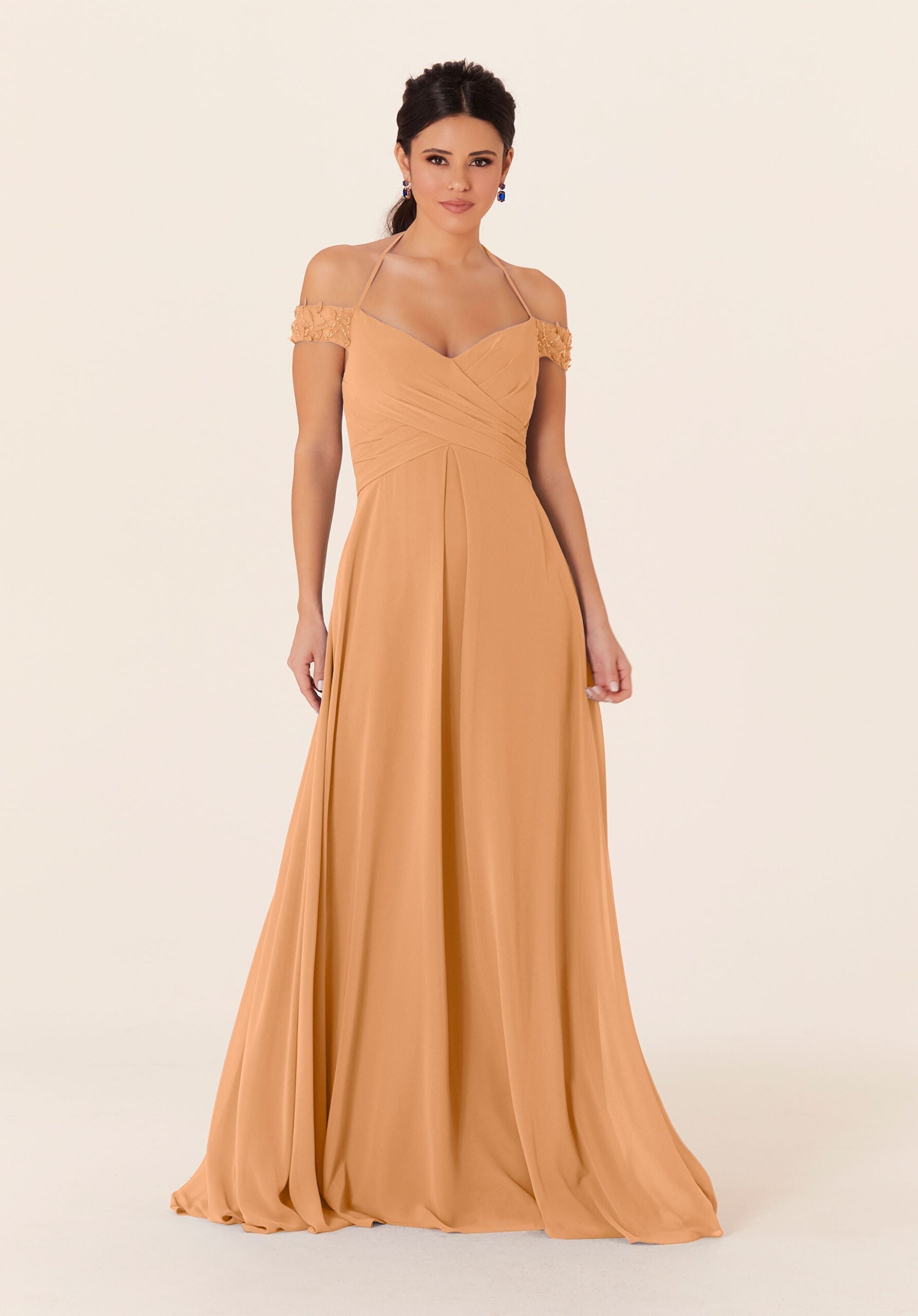 Formal Dresses Formal A Line Long Pleated Evening Dress MGNY Madeline Gardner New York 21833 Sorbet